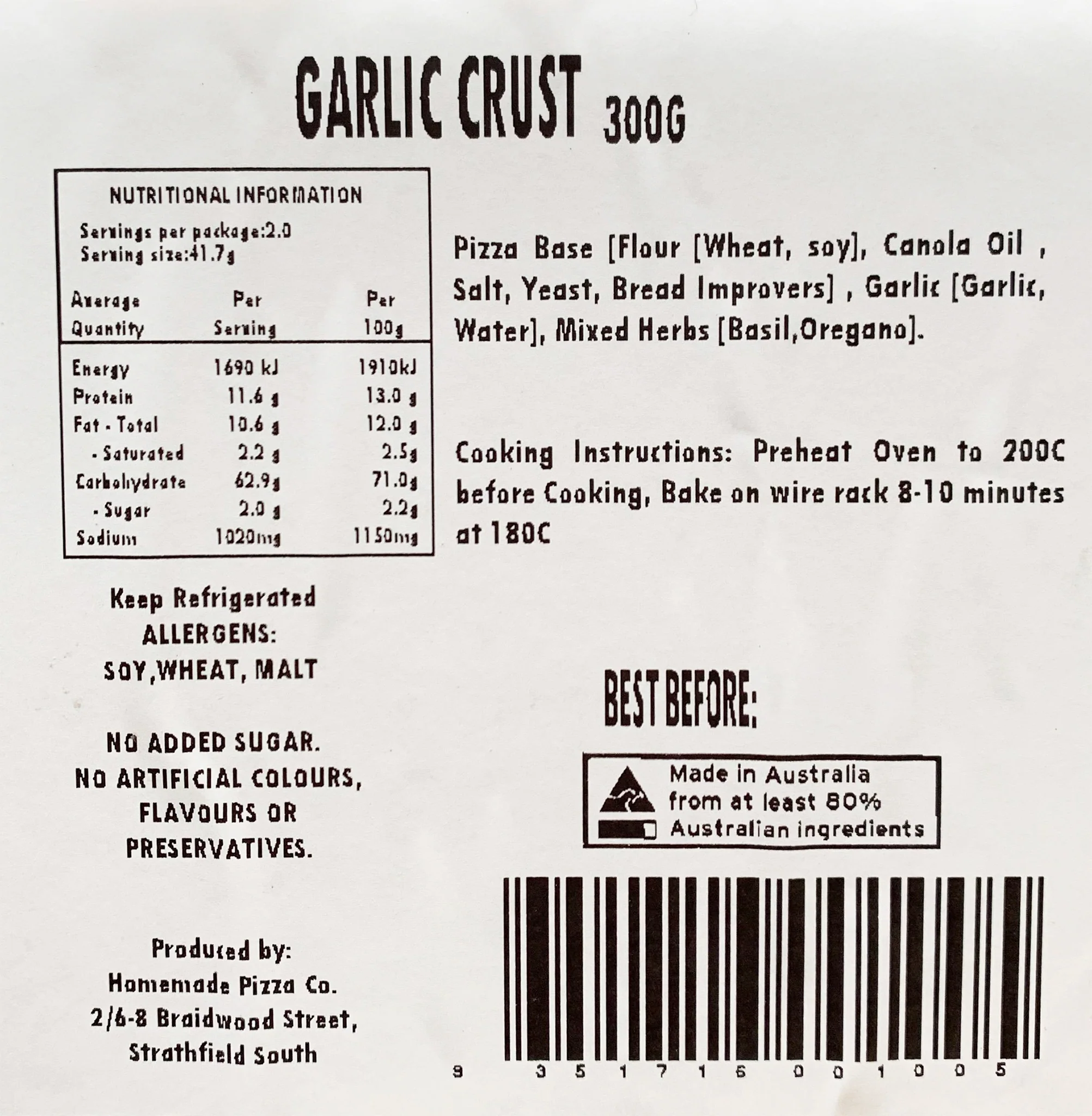 Homemade Pizza Co Garlic Crust Pizza 300g - Image 2