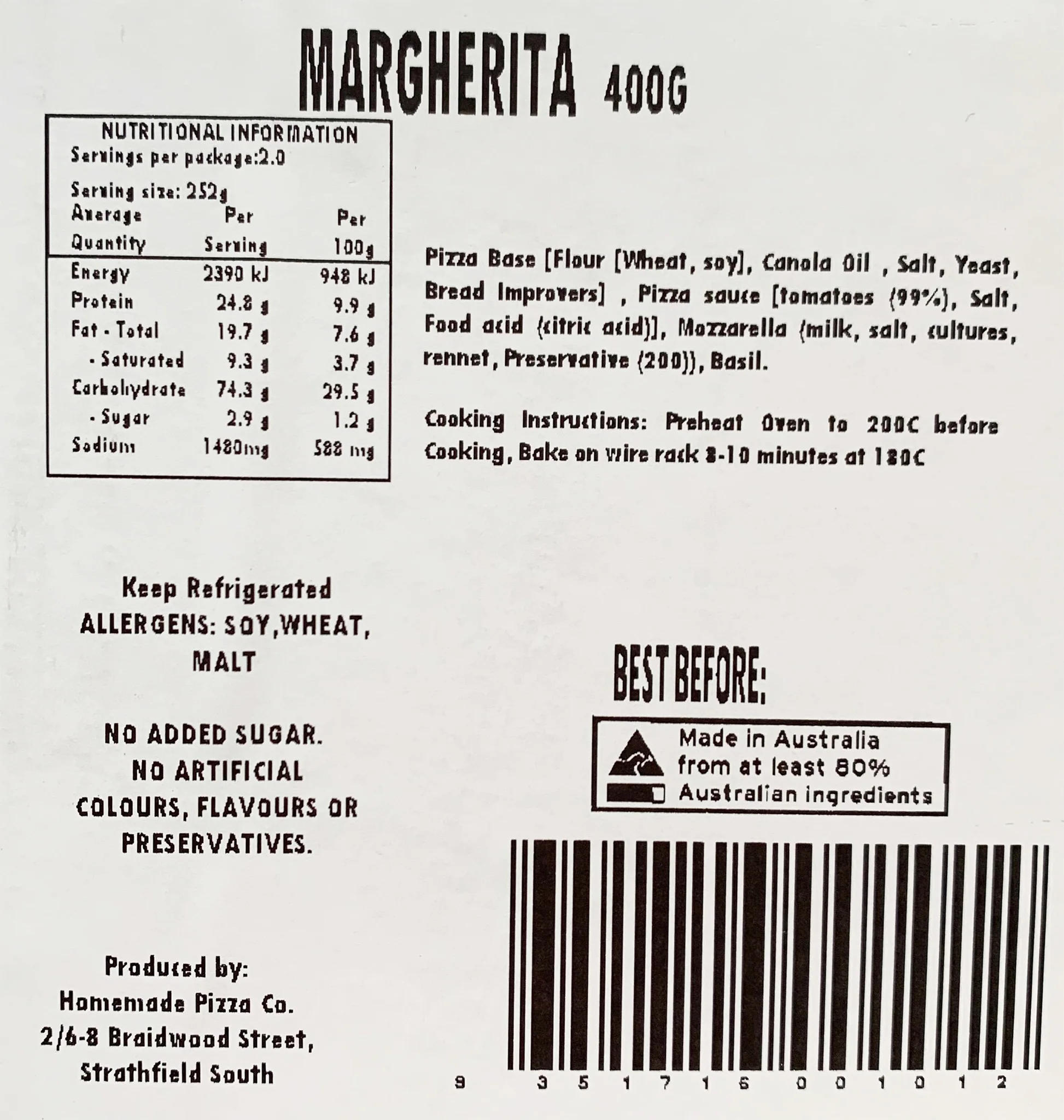 Homemade Pizza Co Margherita Pizza 400g - Image 2