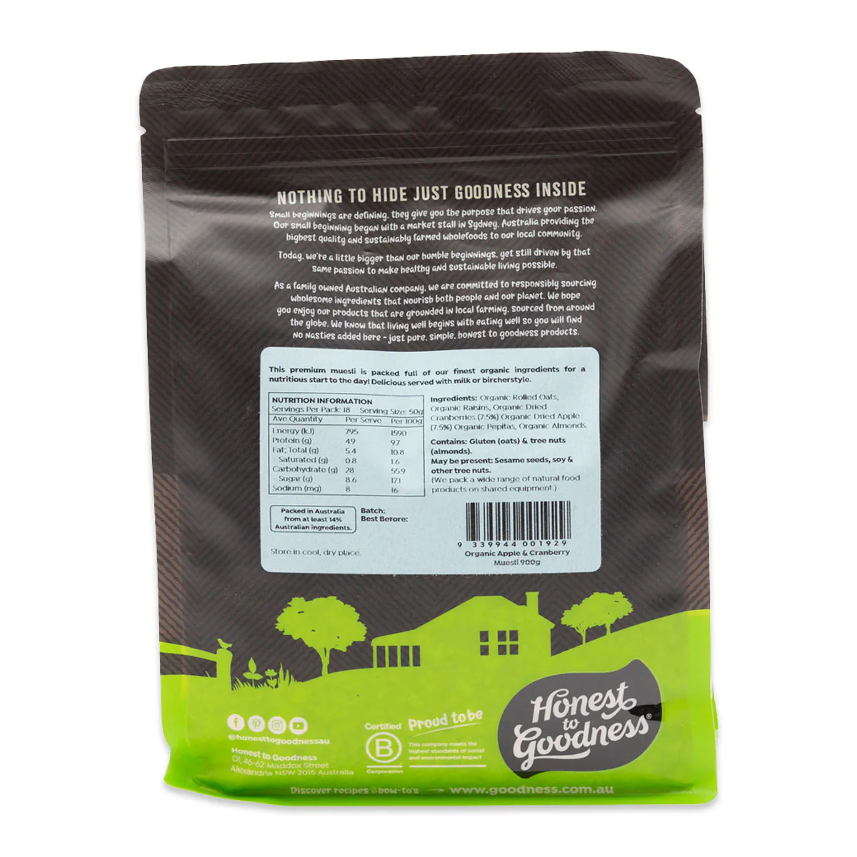 Honest to Goodness Organic Apple and Cranberry Muesli 900g - Image 2