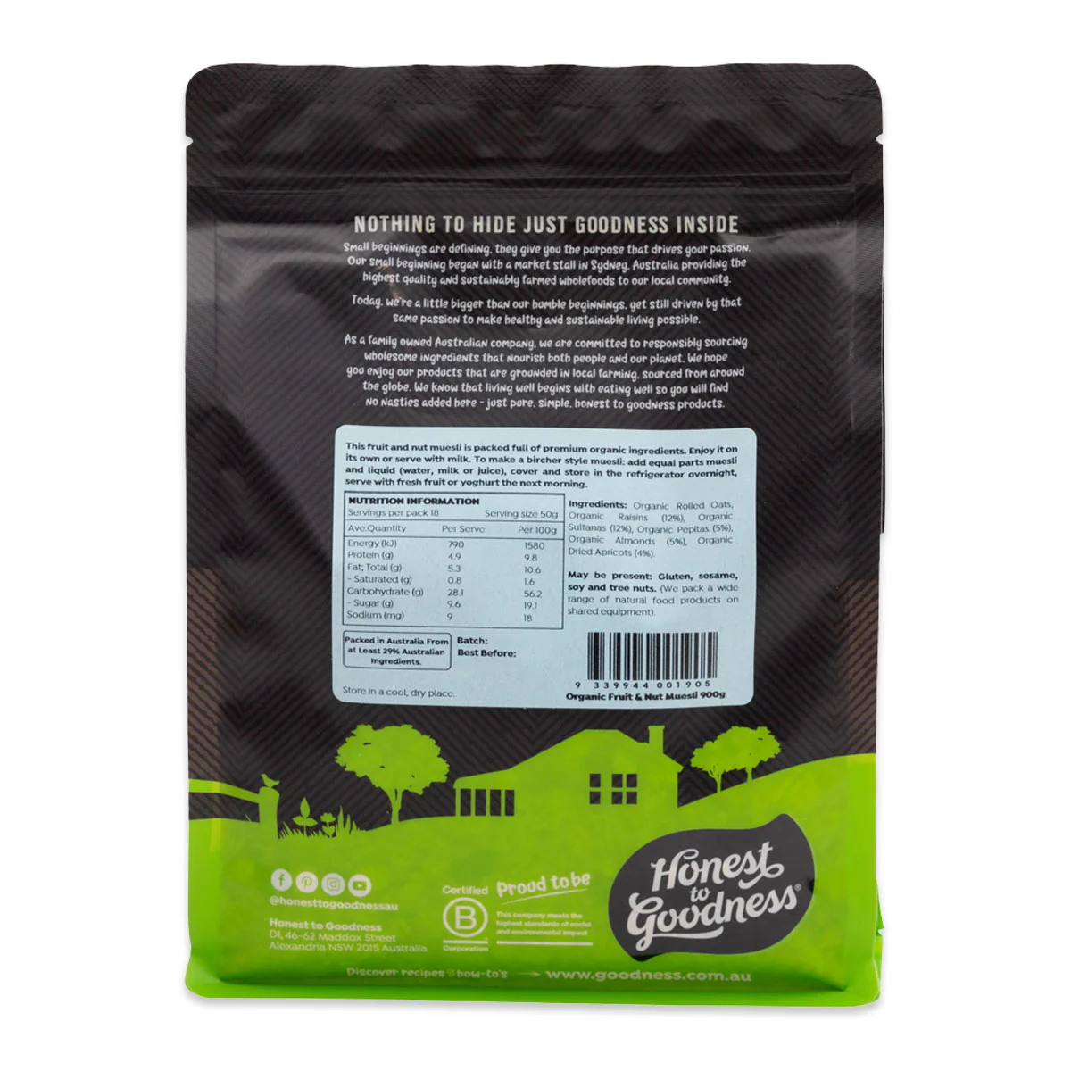 Honest to Goodness Organic Fruit and Nut Muesli 500g - Image 2