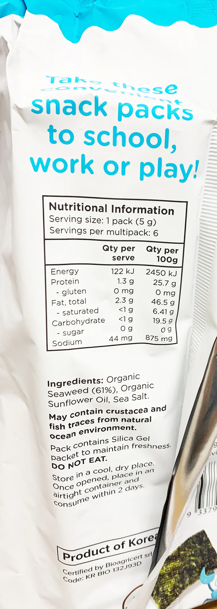 Honest Sea Organic Roasted Seaweed Snack Sea Salt 6 x 5g - Image 2