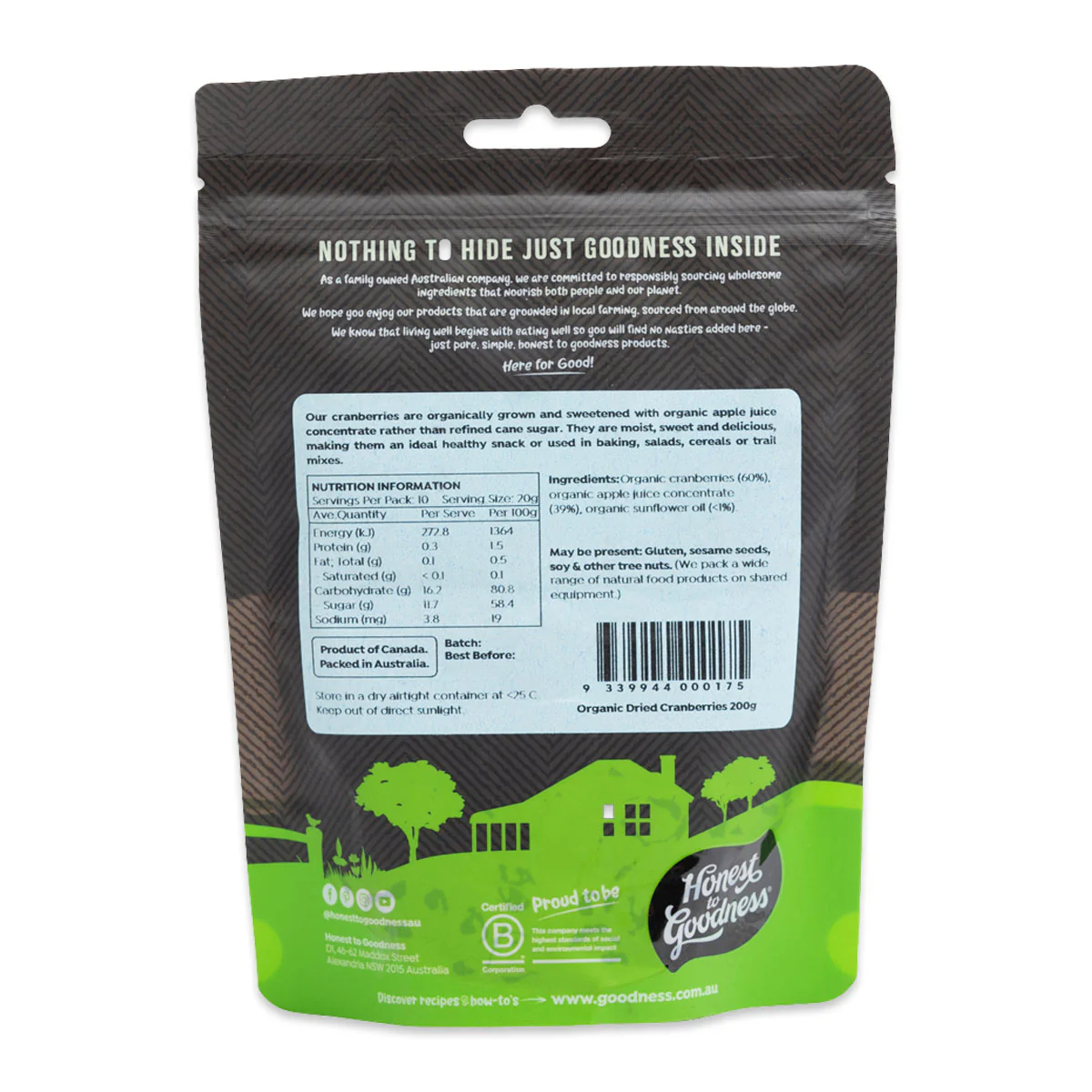 Honest to Goodness Organic Dried Cranberries 200g - Image 2