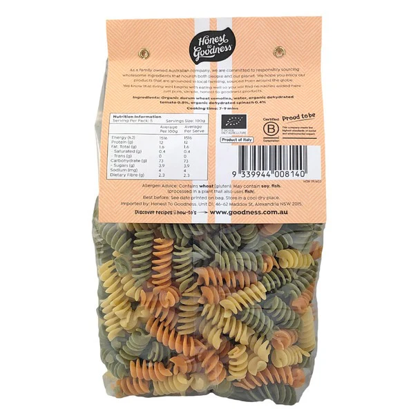 Honest to Goodness Organic Fusilli Pasta with Tomato and Spinach 500g - Image 2