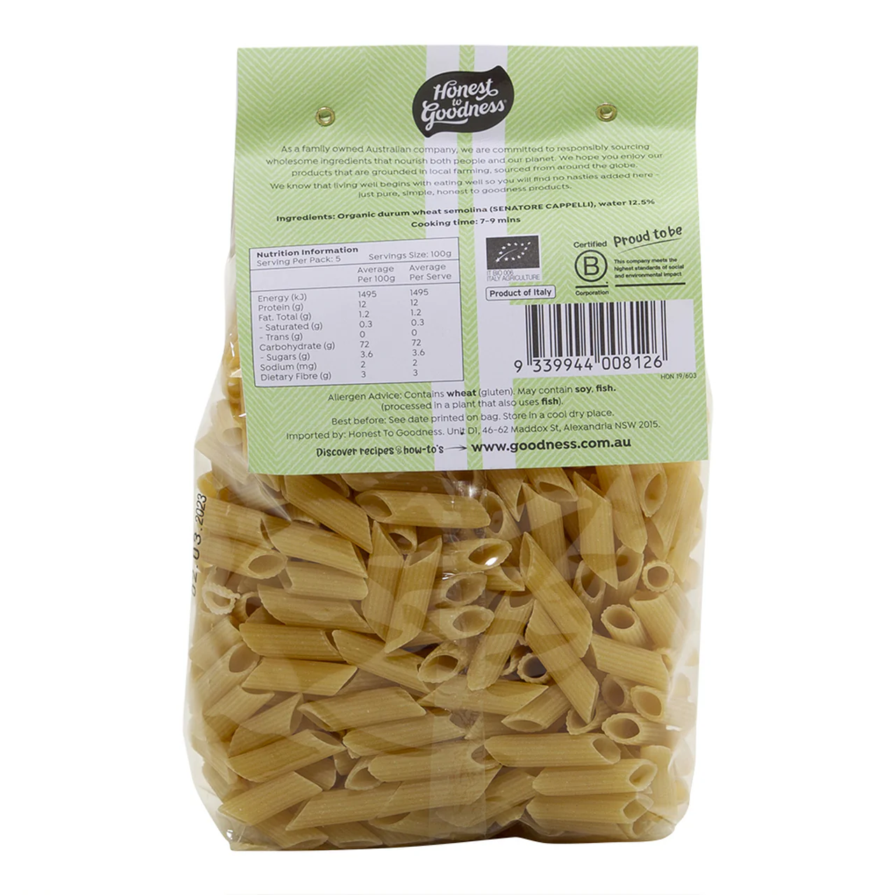 Honest To Goodness Organic Pasta Penne 500g - Image 2
