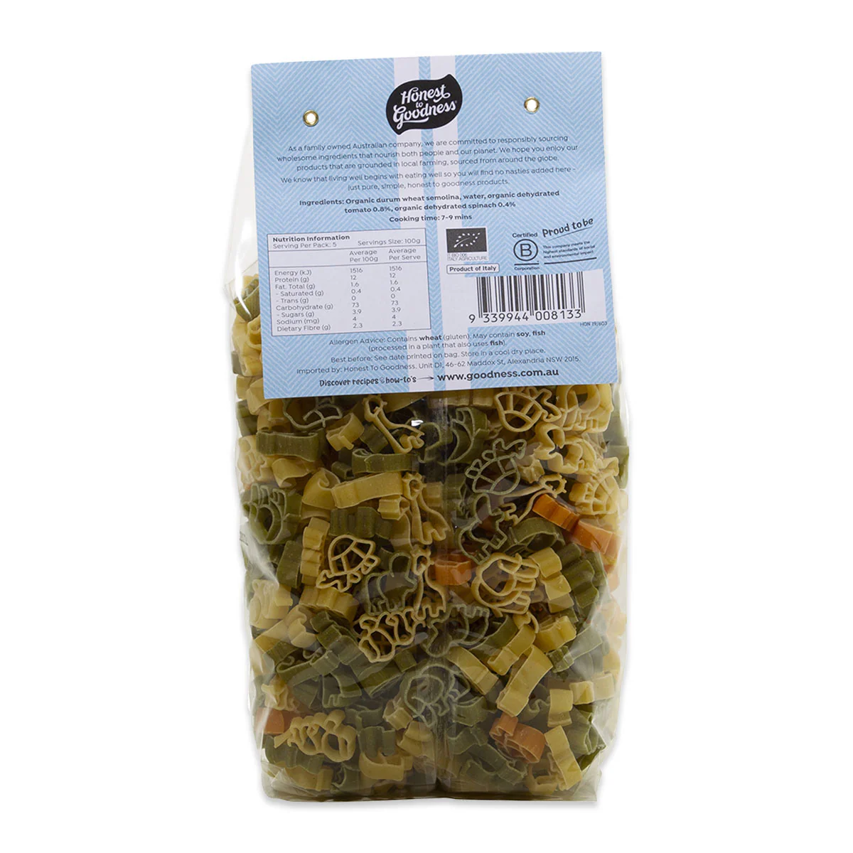 Honest to Goodness Organic ZOO Pasta with Tomato and Spinach 500g - Image 2