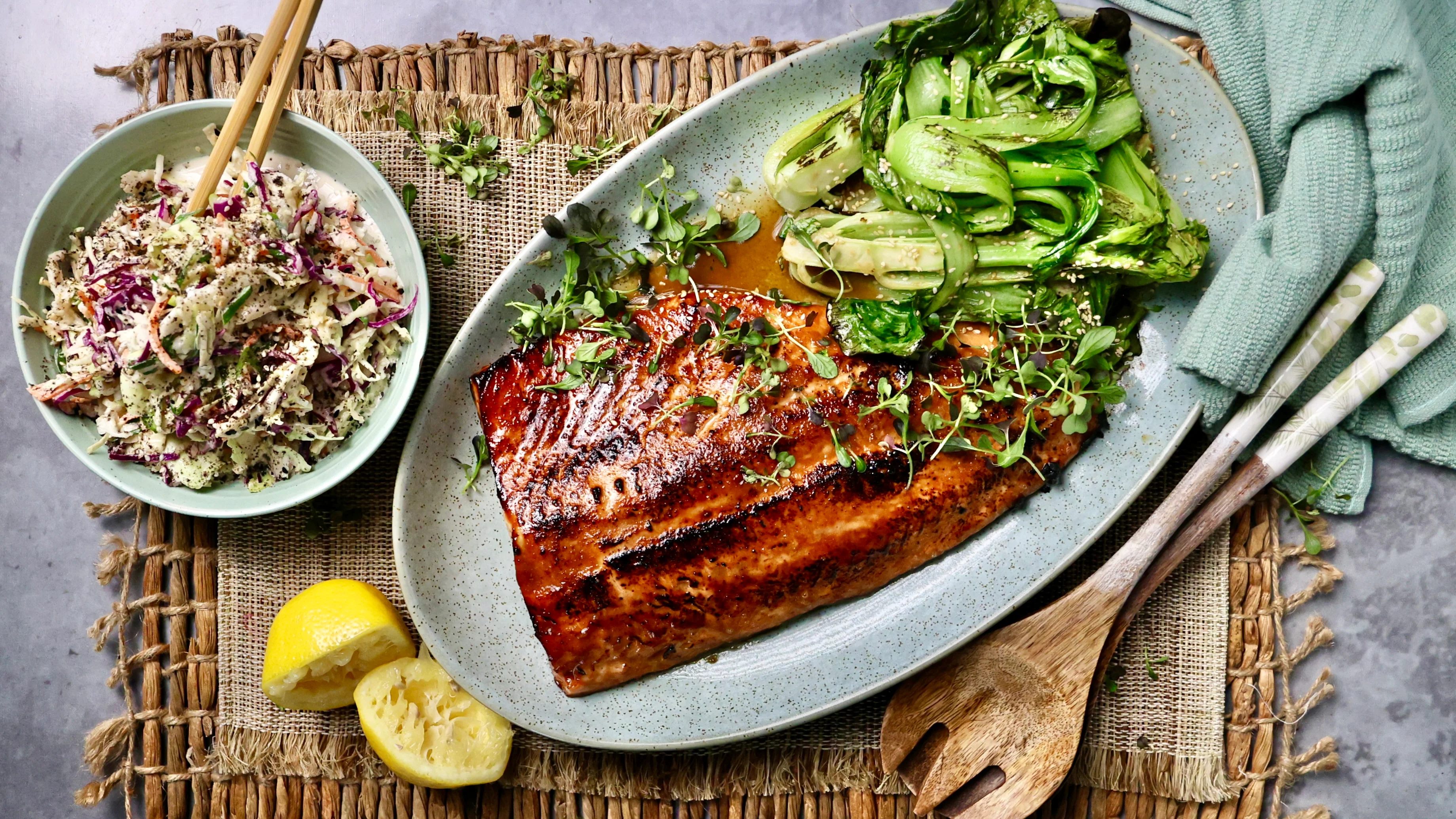Honey and Miso Baked Salmon with Wasabi Slaw - Image 2