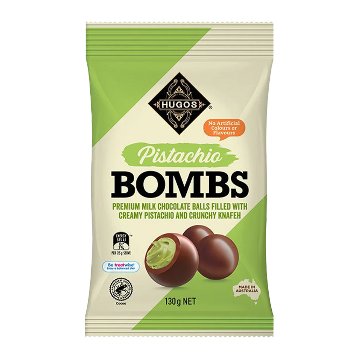 Hugos Milk Chocolate Pistachio Bombs 130g
