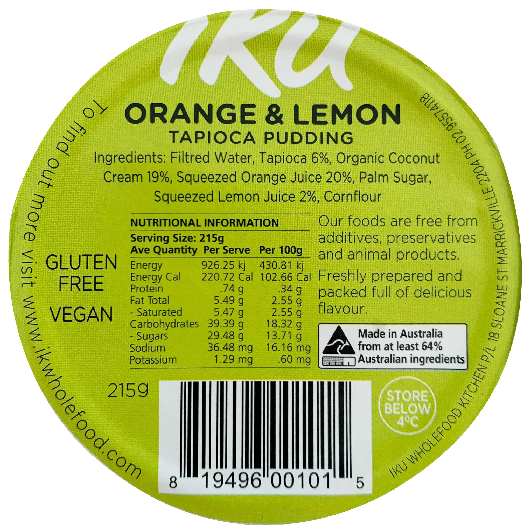 IKU Orange and Lemon Tapioca Pudding 215g - Image 2