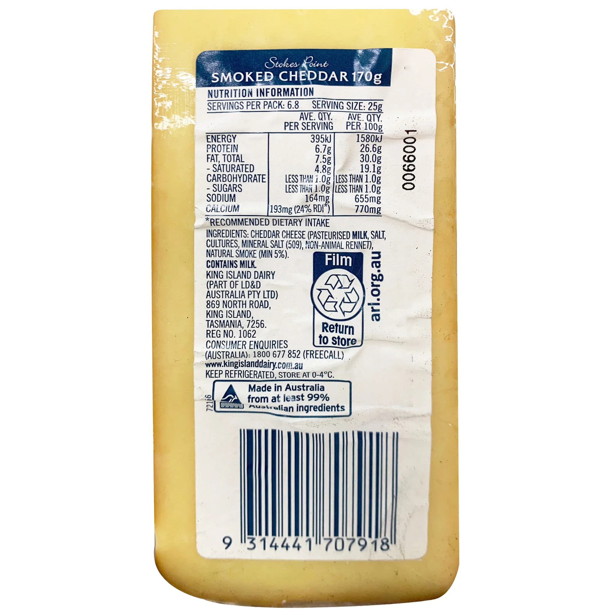 King Island Dairy Stokes Point Smoked Cheddar Cheese 170g - Image 2