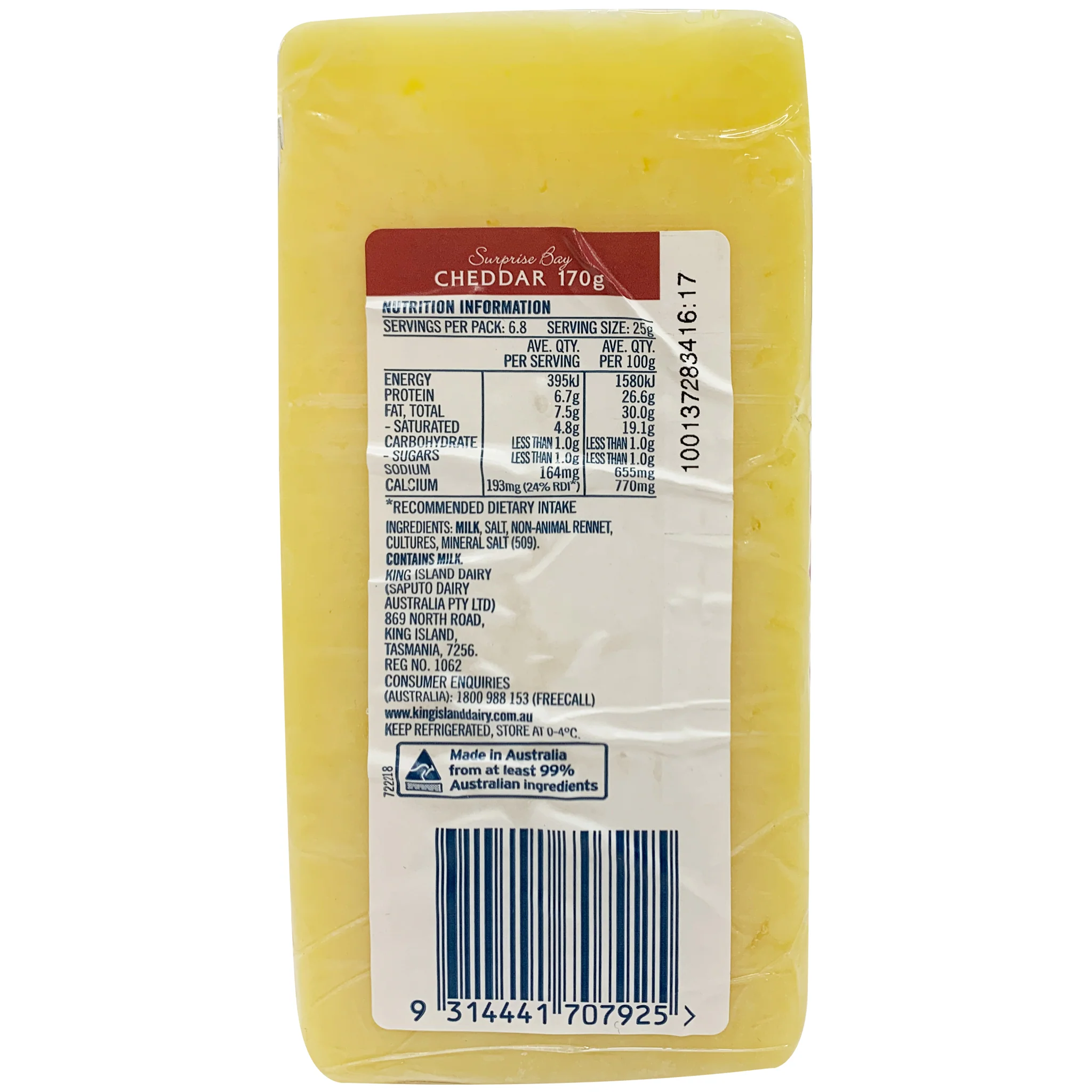 King Island Dairy Surprise Bay Vintage Cheddar Cheese 170g - Image 2
