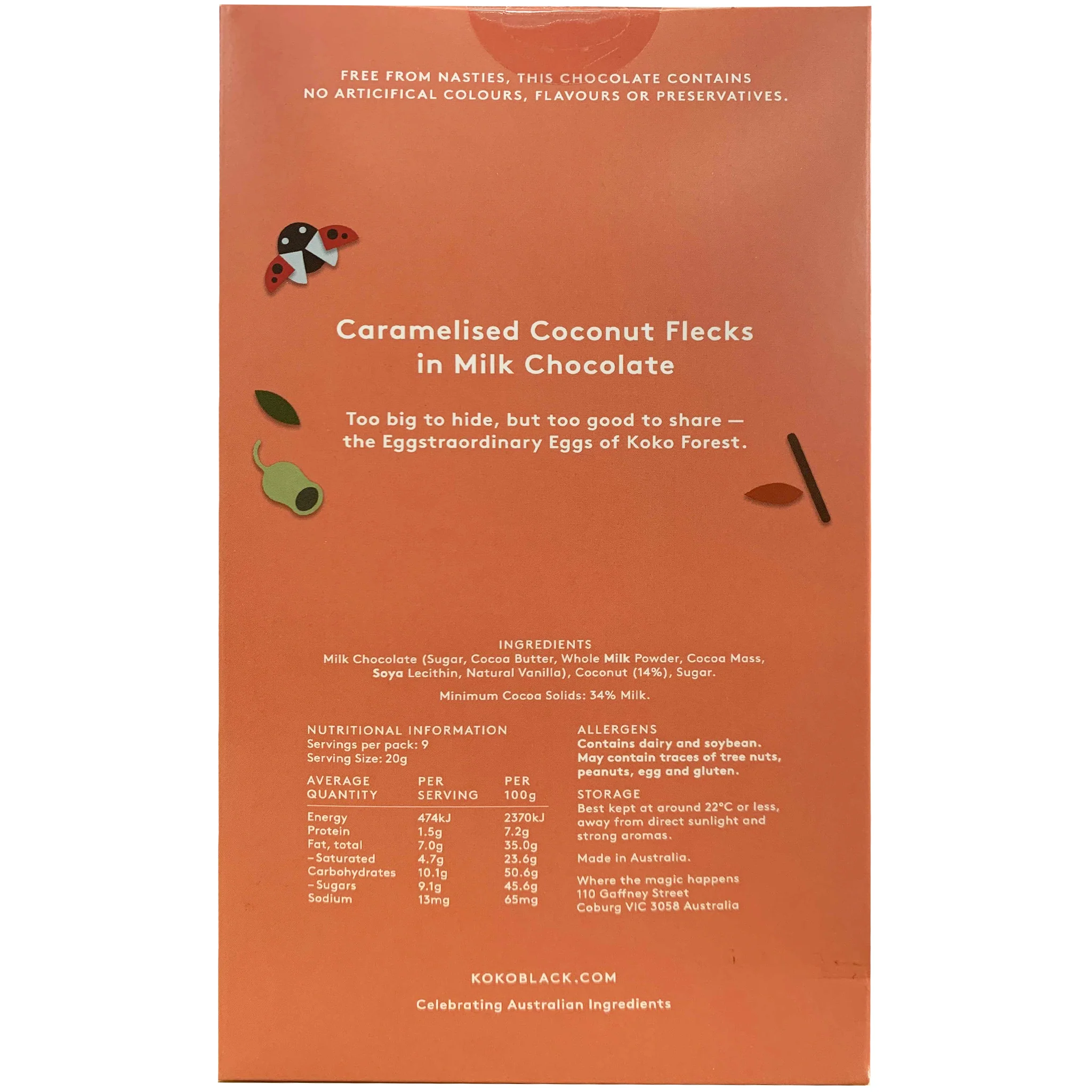 Koko Black Caramelised Coconut Flecks in Milk Chocolate Egg 180g - Image 3