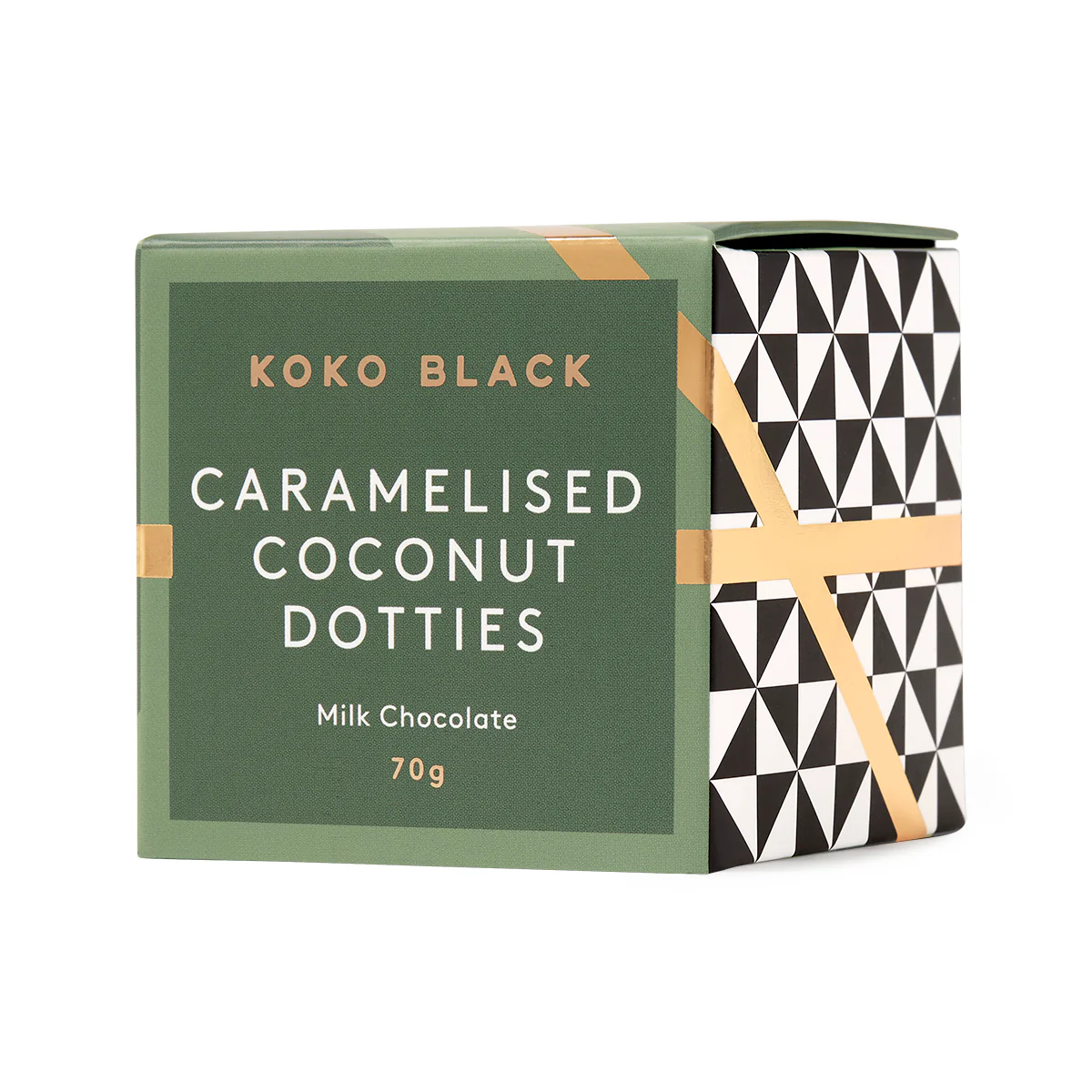 Koko Black Milk Chocolate Caramelised Coconut Dotties Cube 70g
