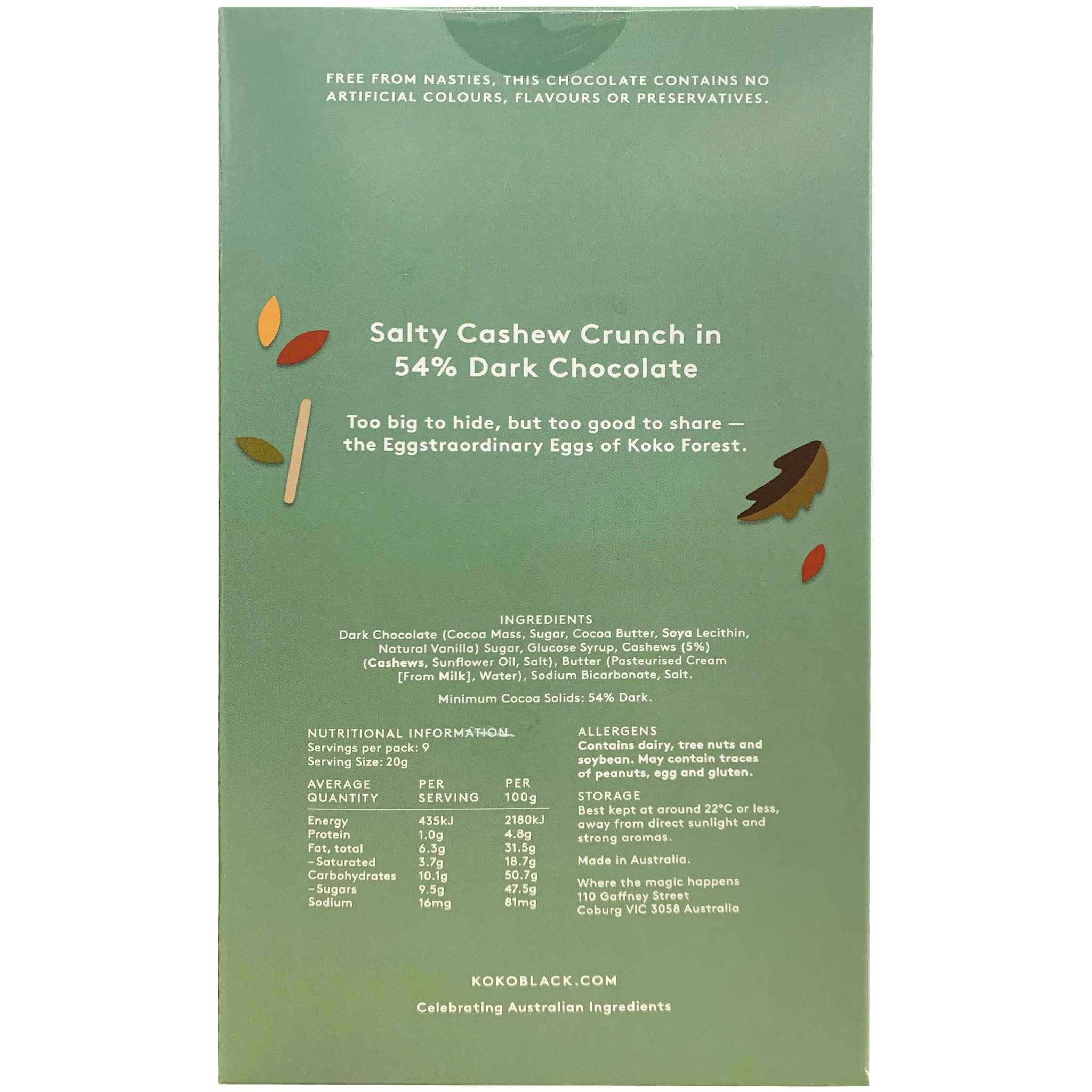 Koko Black Salty Cashew Crunch in 54% Dark Chocolate Egg 180g - Image 3
