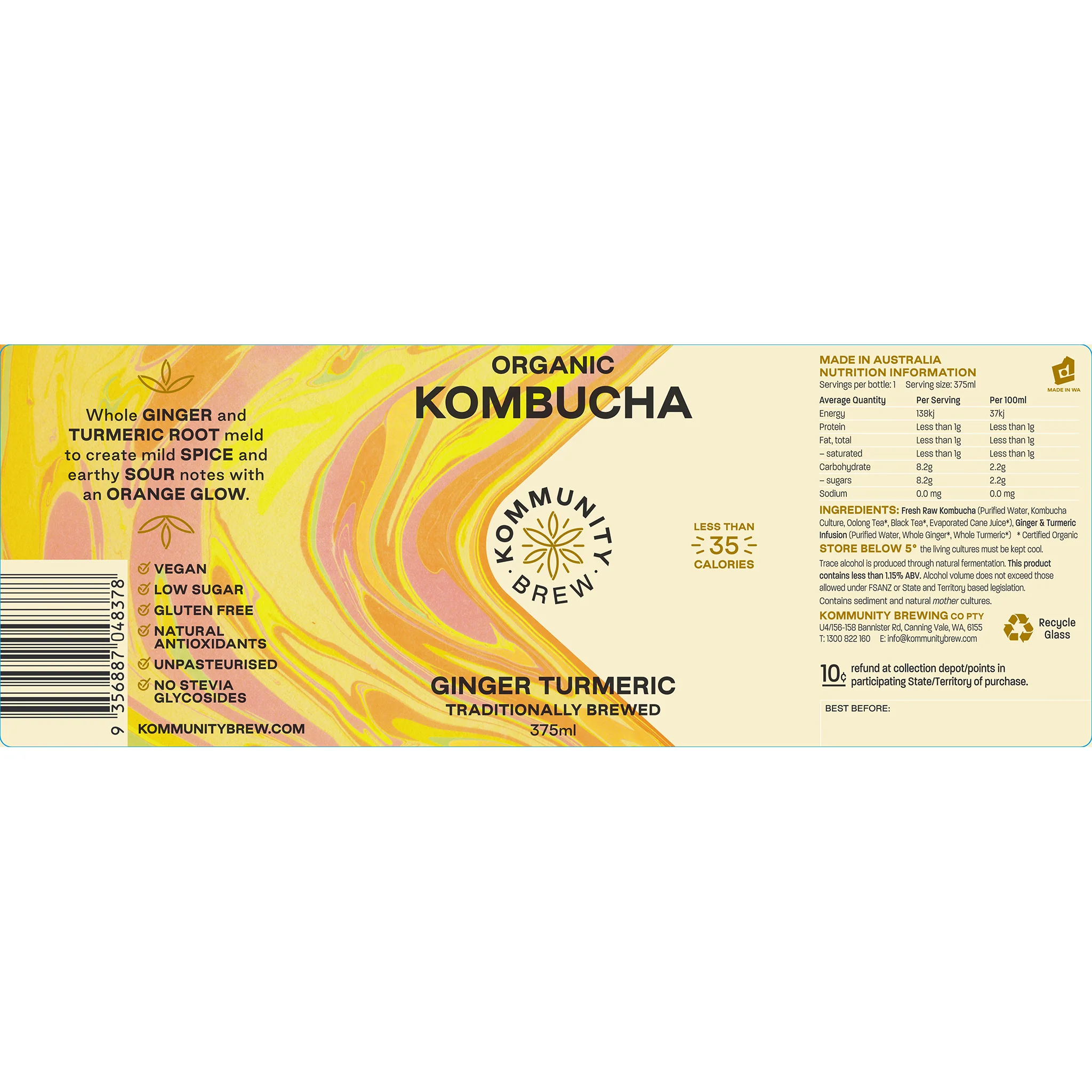 Kommunity Brew Organic Kombucha Ginger and Turmeric 375ml - Image 3