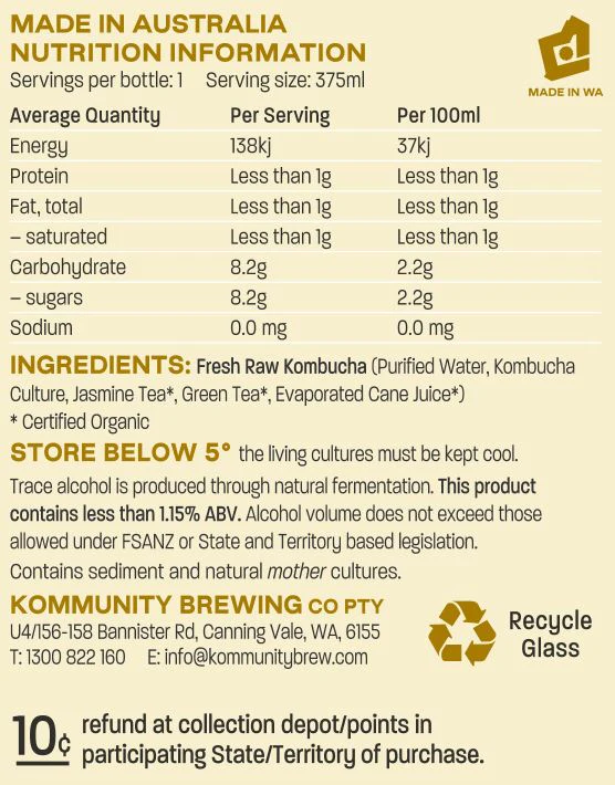 Kommunity Brew Organic Kombucha Jasmine Green Tea 375ml - Image 2