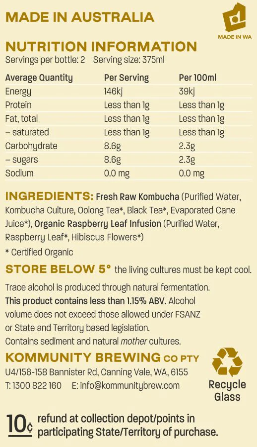 Kommunity Brew Organic Kombucha Raspberry Blossom 750ml - Image 2