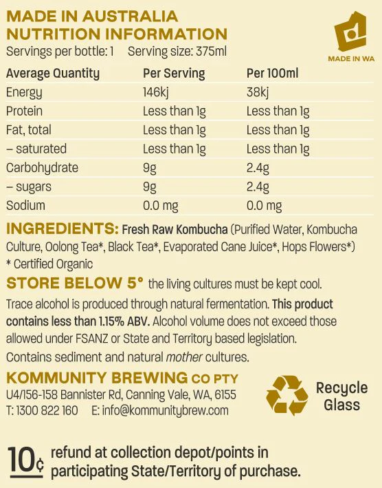 Kommunity Brew Organic Kombucha Tropical Hops 375ml - Image 2