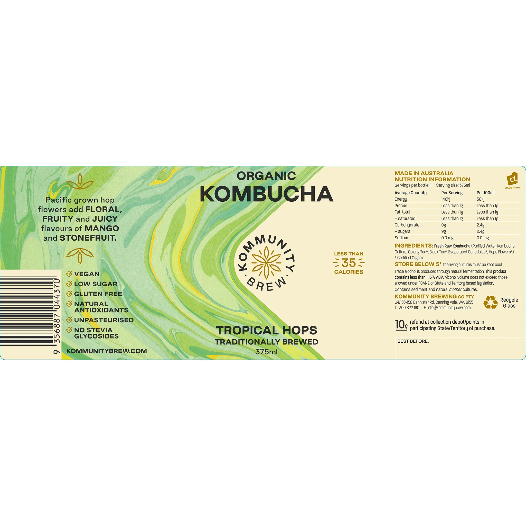 Kommunity Brew Organic Kombucha Tropical Hops 375ml - Image 3