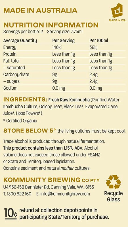 Kommunity Brew Organic Kombucha Tropical Hops 750ml - Image 2