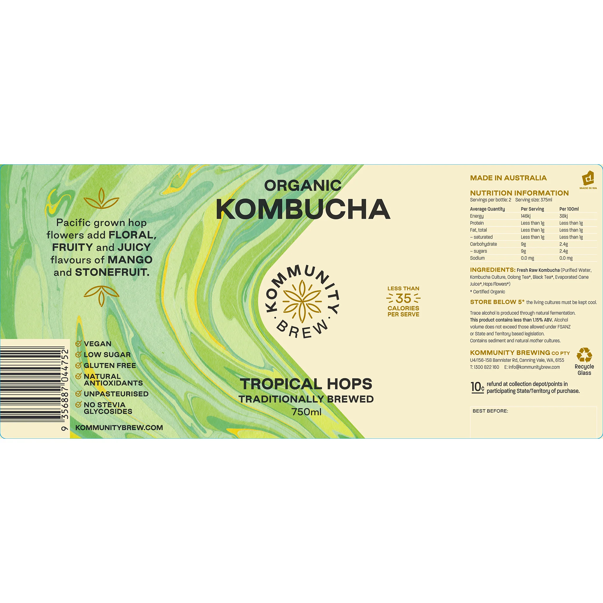 Kommunity Brew Organic Kombucha Tropical Hops 750ml - Image 3