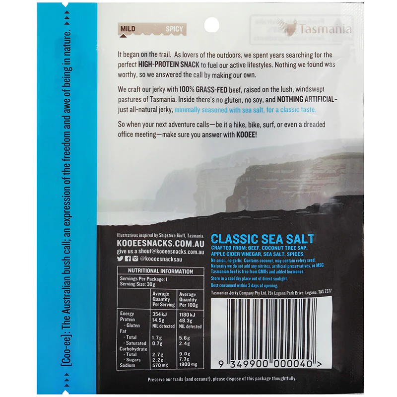 Kooee Grass Fed Beef Jerky Classic Sea Salt 30g - Image 2