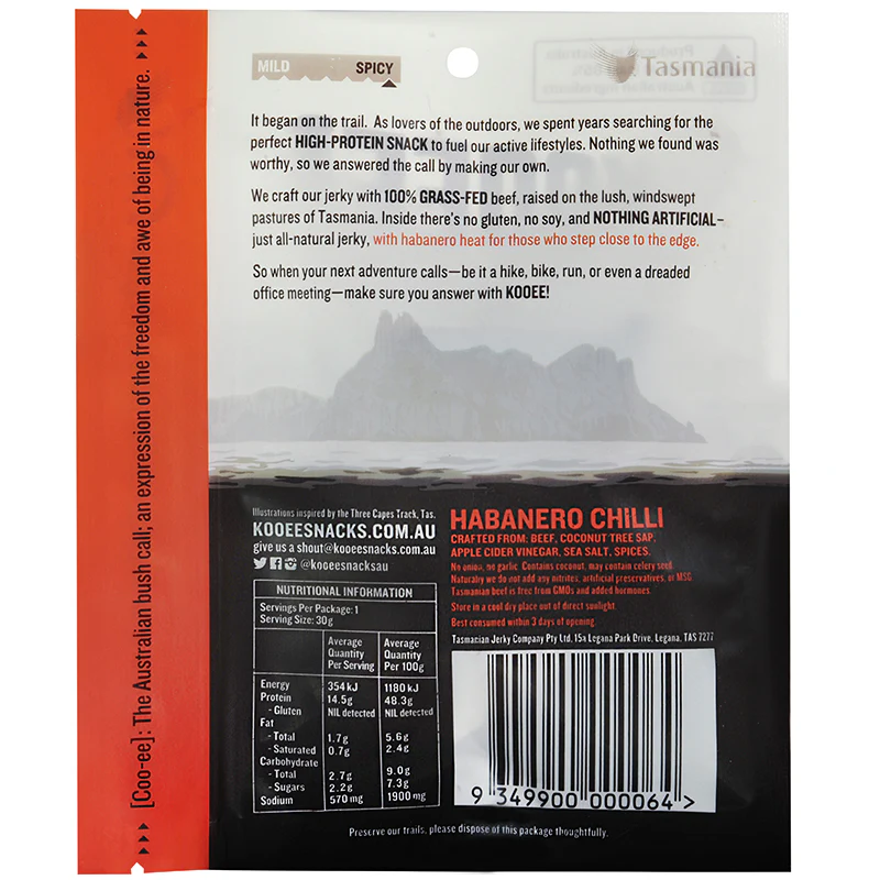 Kooee Grass Fed Beef Jerky Habanero Chilli 30g - Image 2