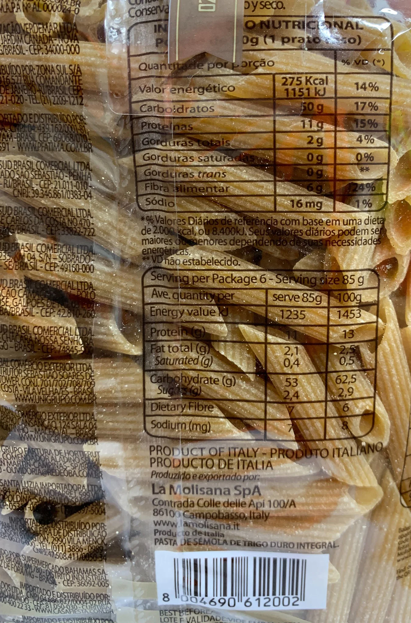 La Molisana Whole Wheat Penne Rigate N.20 500g - Image 2