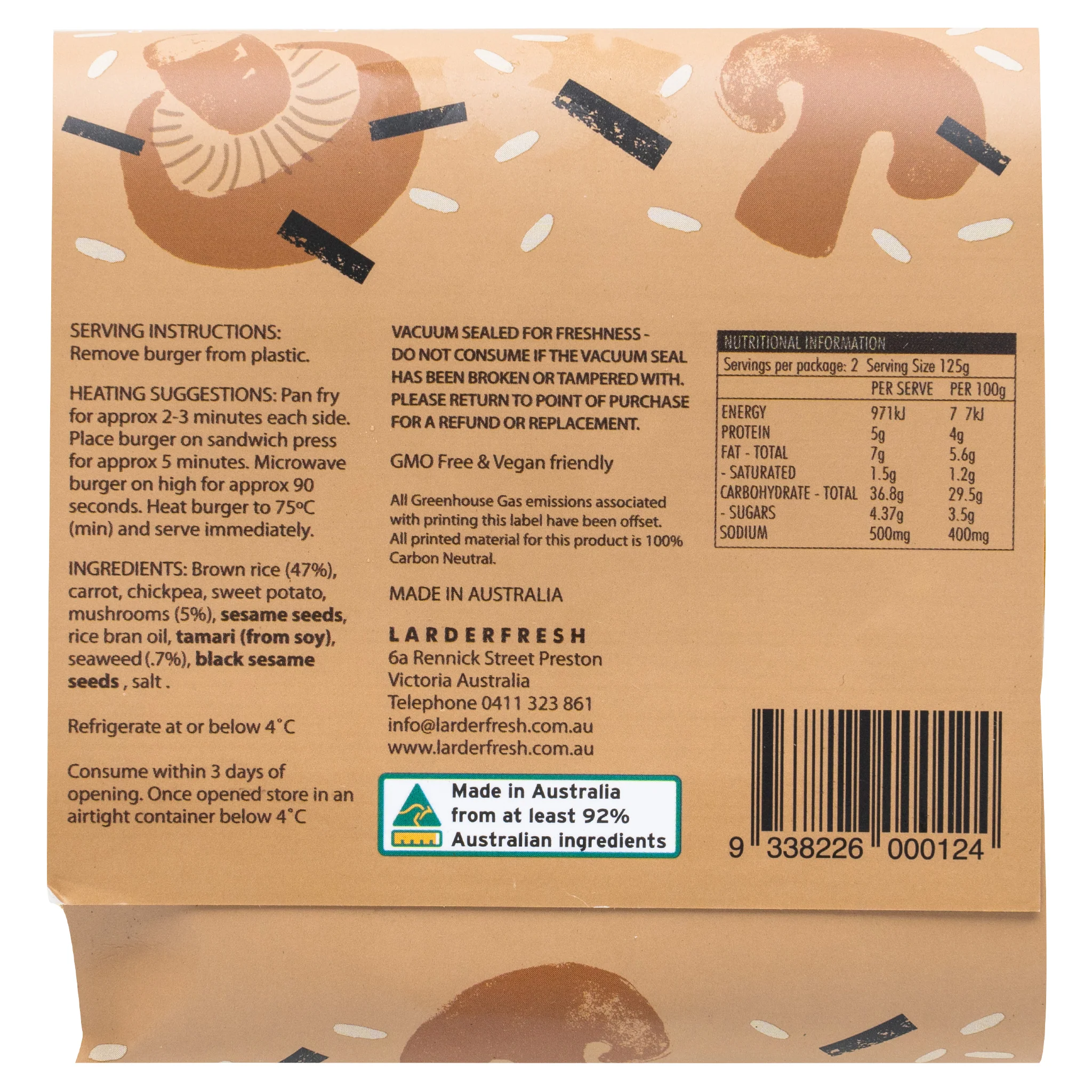 Larder Fresh Burgers  Brown Rice, Mushroom and Seaweed 250g - Image 2