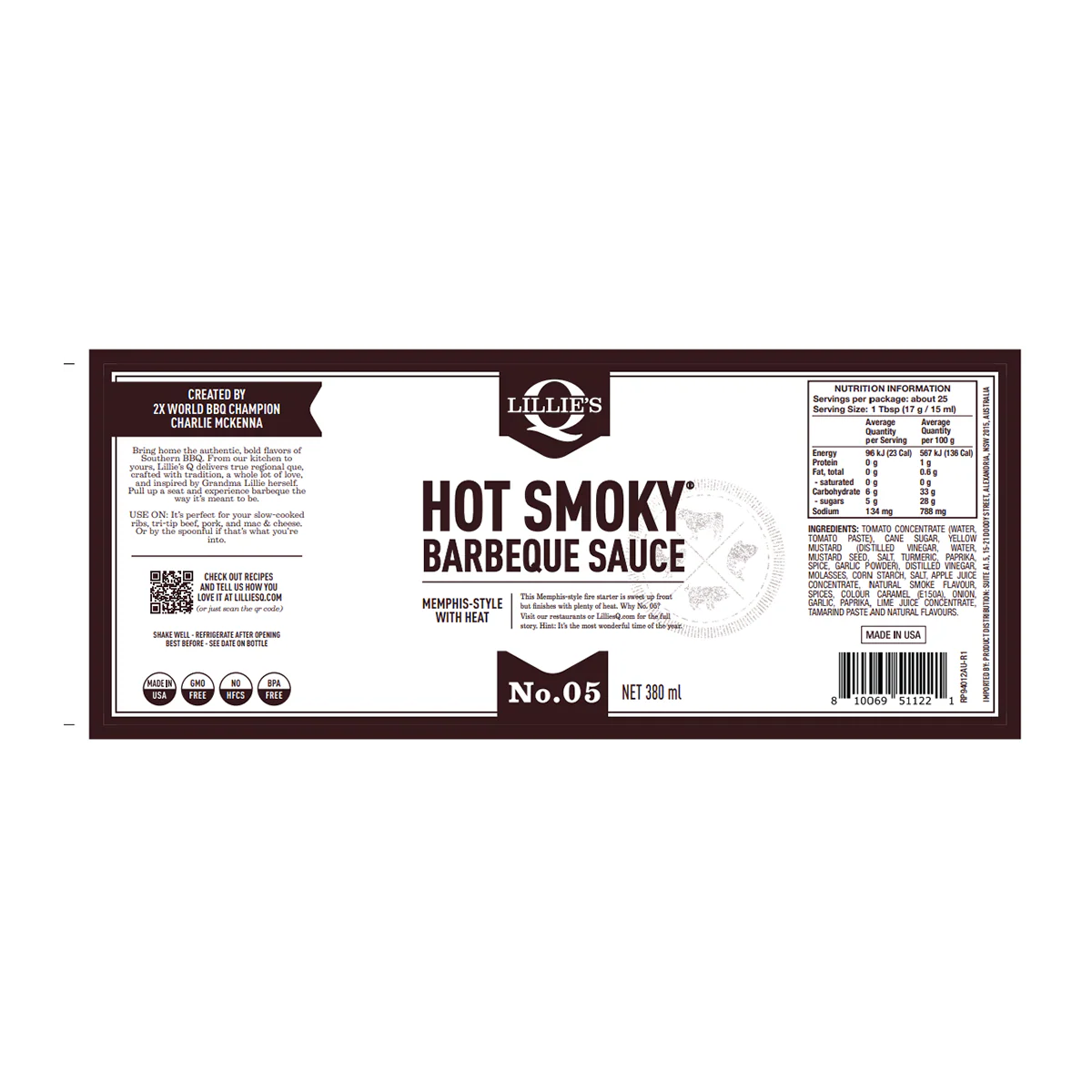 Lillie's Q Hot Smokey Barbeque Sauce 380ml - Image 2