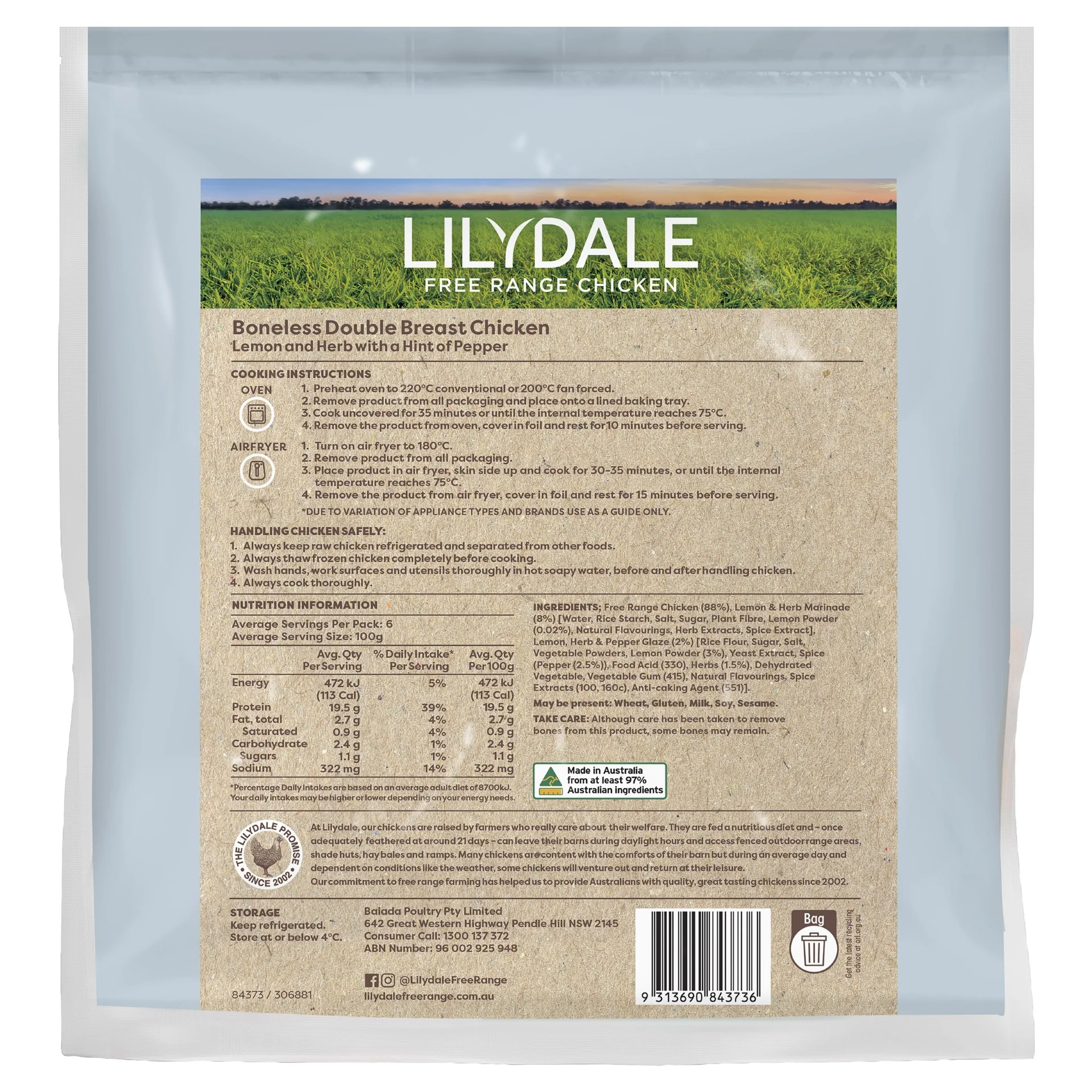 Lilydale Maryland Lemon Herb Chicken Breast 600g - Image 2