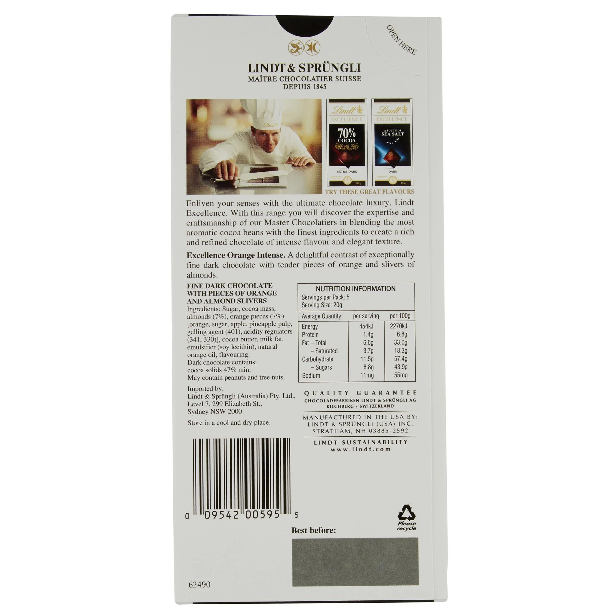 Lindt Excellence Dark Orange Intense 100g - Image 2