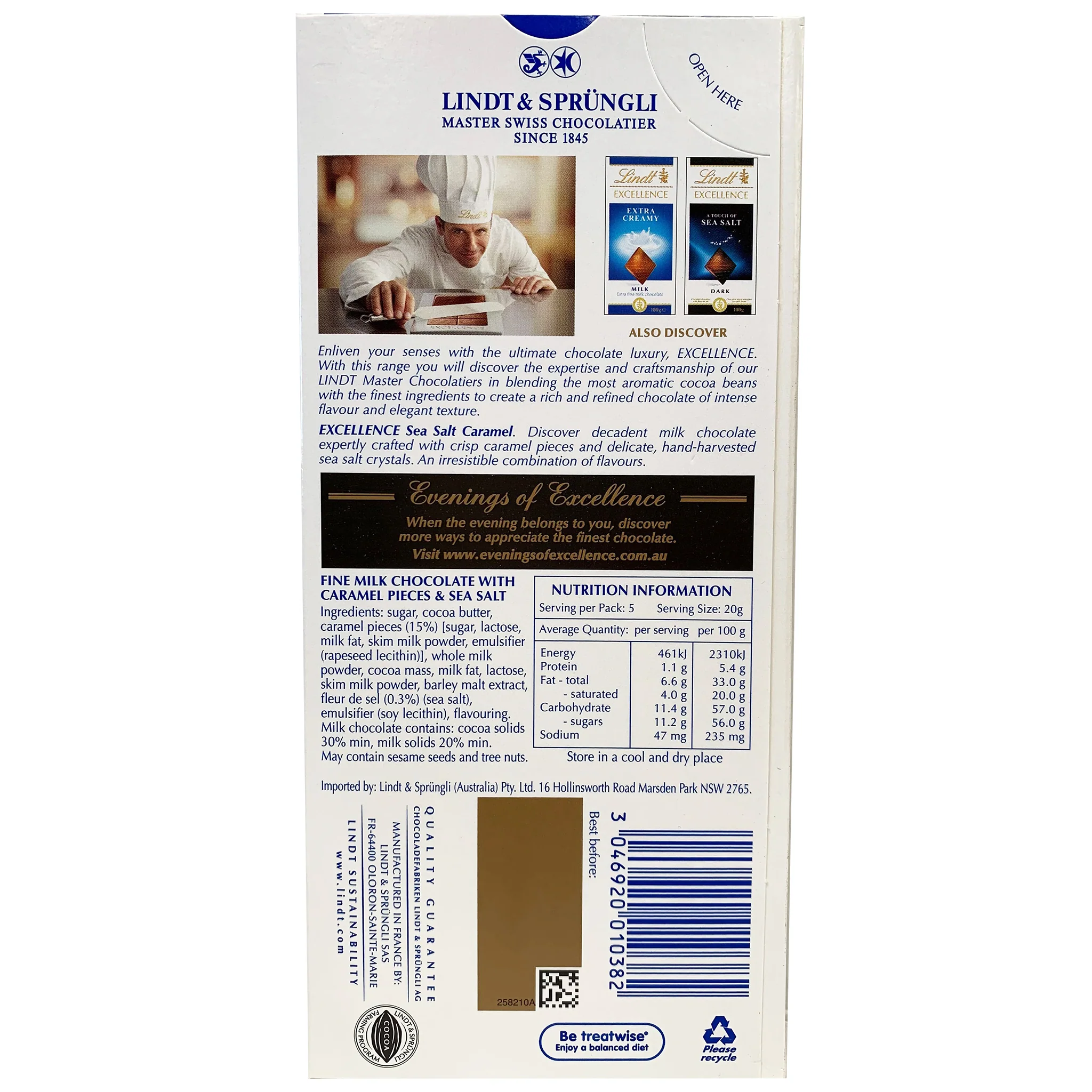 Lindt Excellence Milk Chocolate Sea Salt Caramel 100g - Image 2
