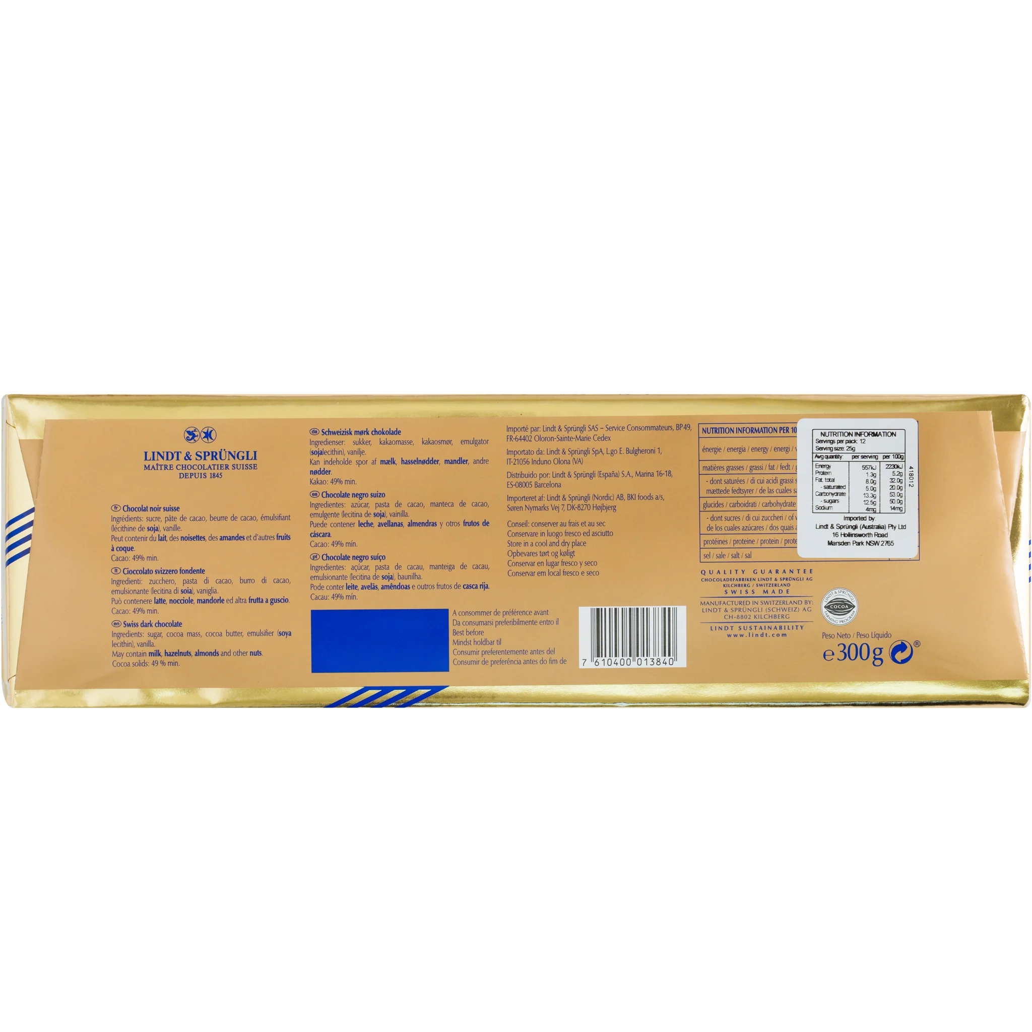 Lindt Swiss Dark Chocolate Chocolat Noir 300g - Image 2