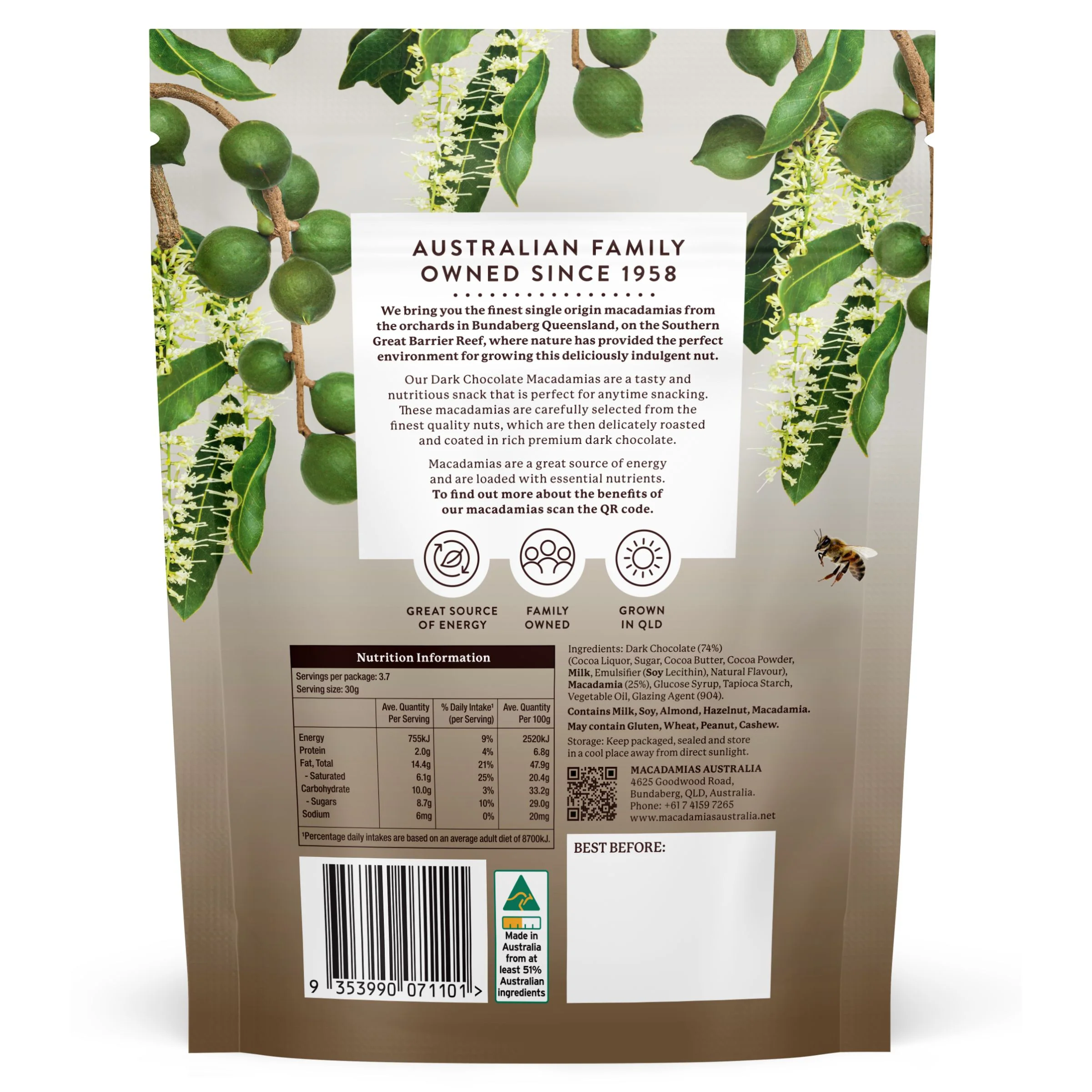 Macadamias Australia Dark Chocolate Macadamia 110g - Image 2