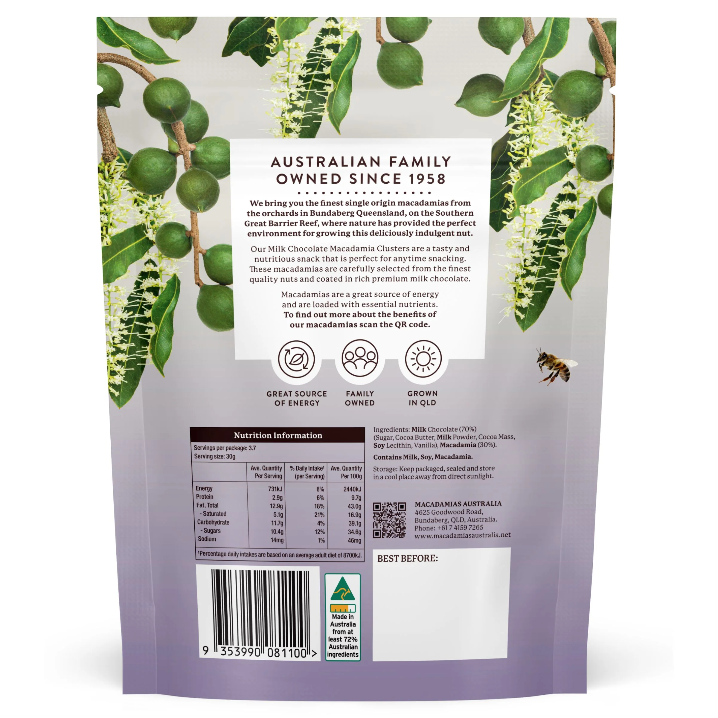 Macadamias Australia Milk Chocolate Macadamia Clusters 110g - Image 2