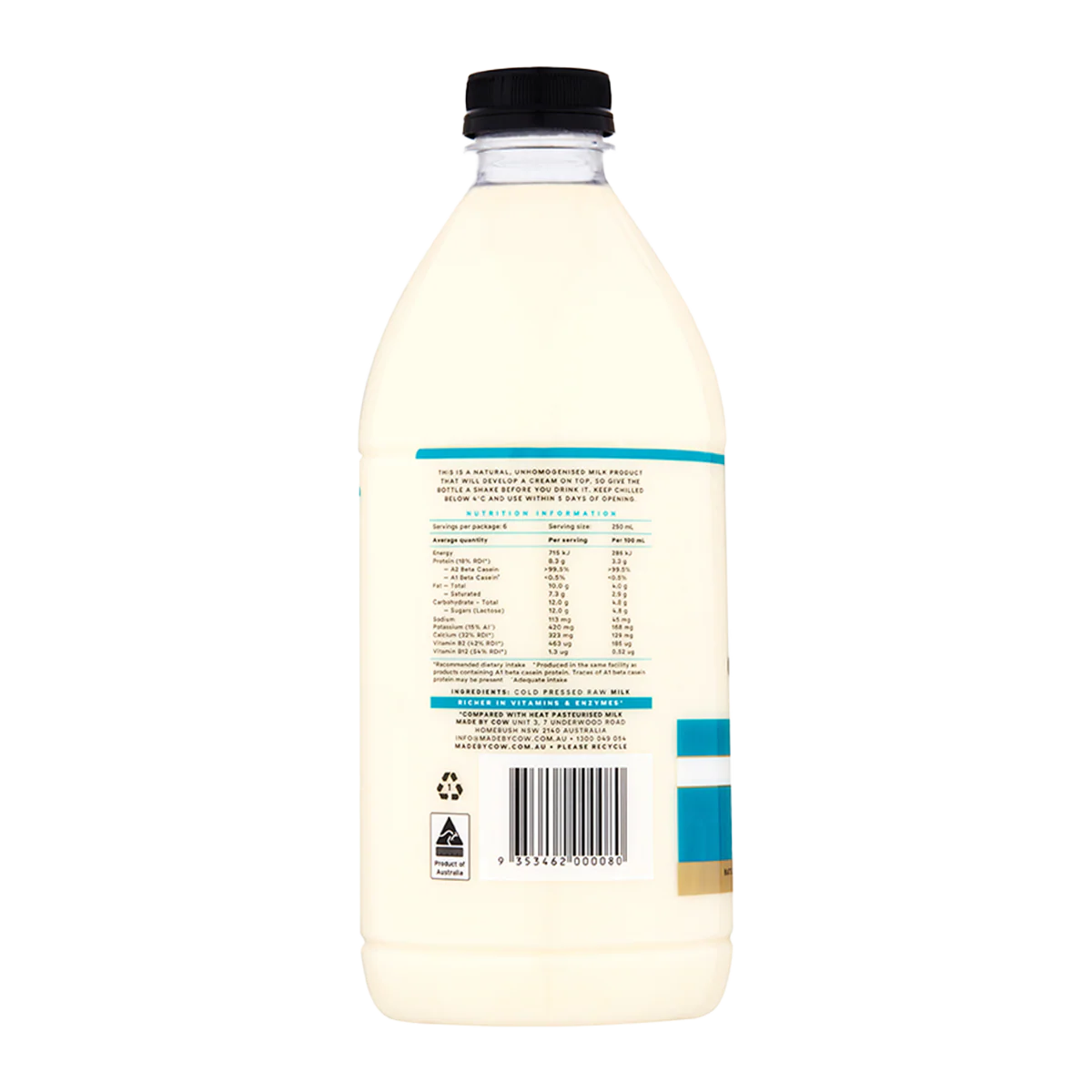 Made By Cow A2 Protein Cold Pressed Raw Milk 1.5L - Image 3