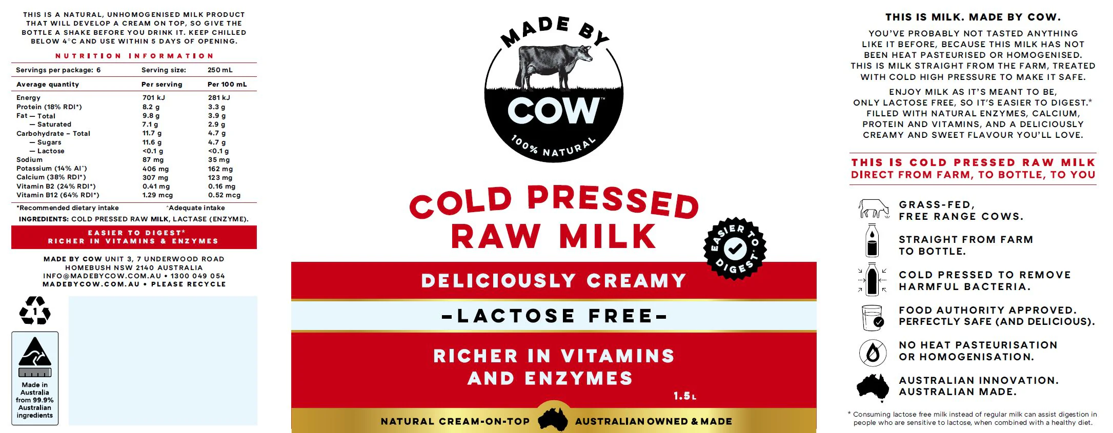 Made by Cow Cold Pressed Lactose Free Milk 1.5L - Image 2