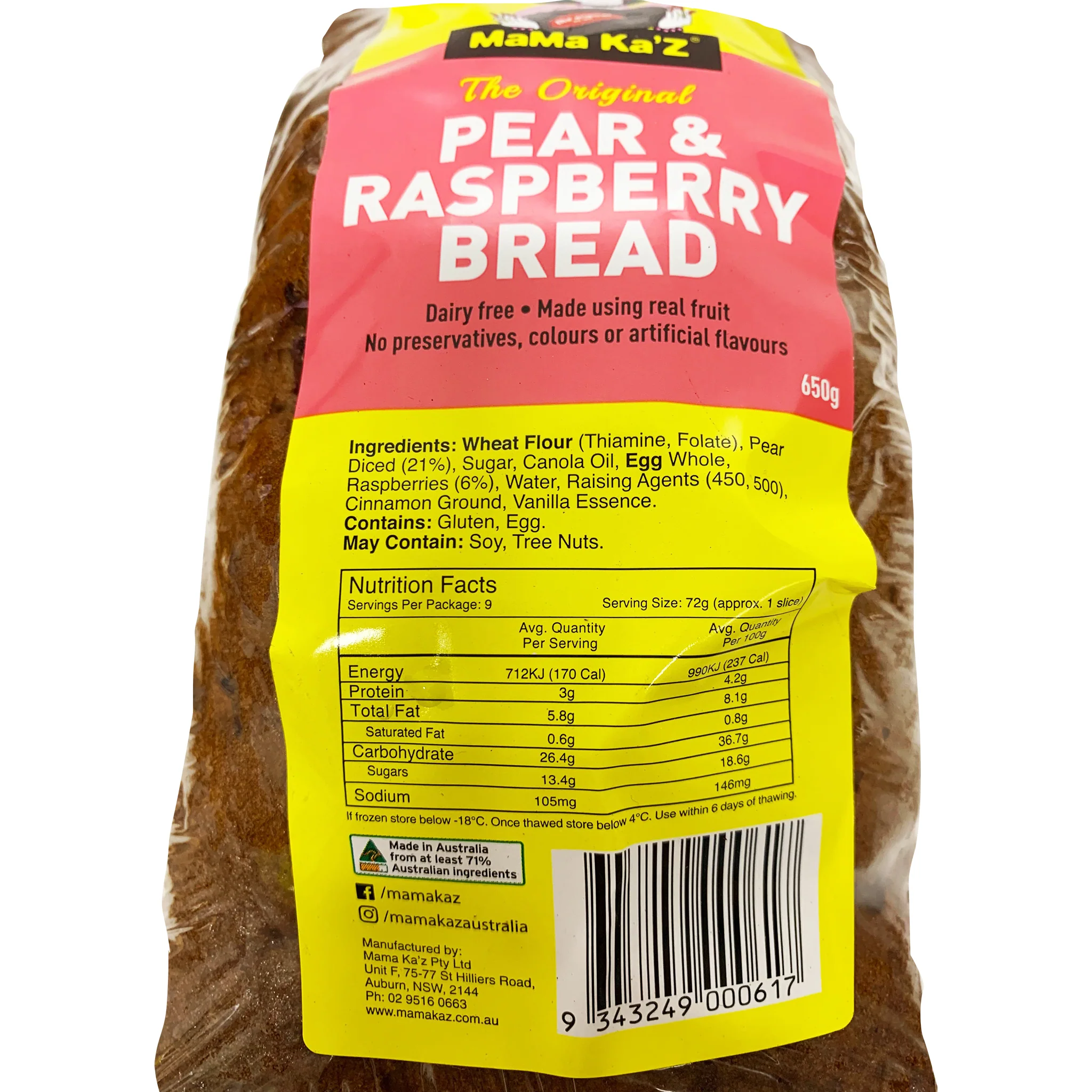 Mama Kaz Pear and Raspberry Bread 650g - Image 2
