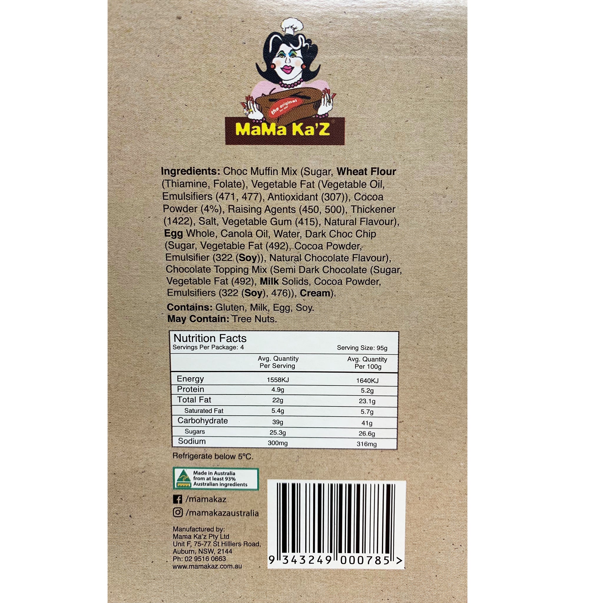 MamaKaz Bread Muffins Double Choc Chip x4 380g - Image 3