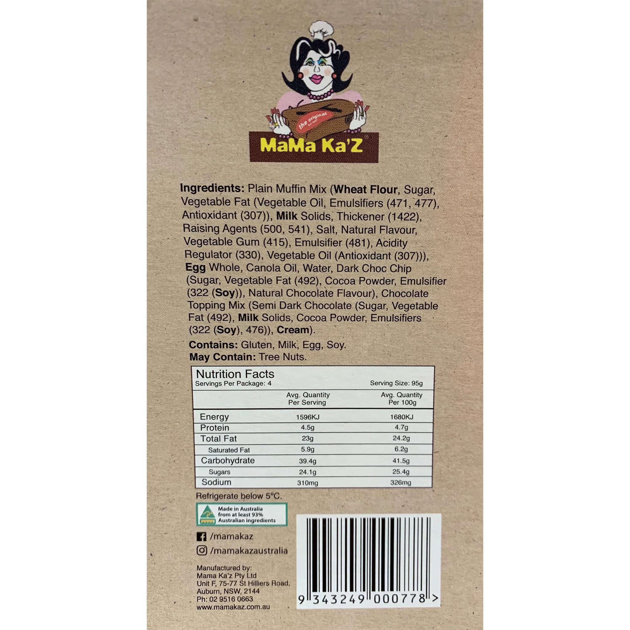MamaKaz Bread Muffins Vanilla Choc Chip x4 380g - Image 3