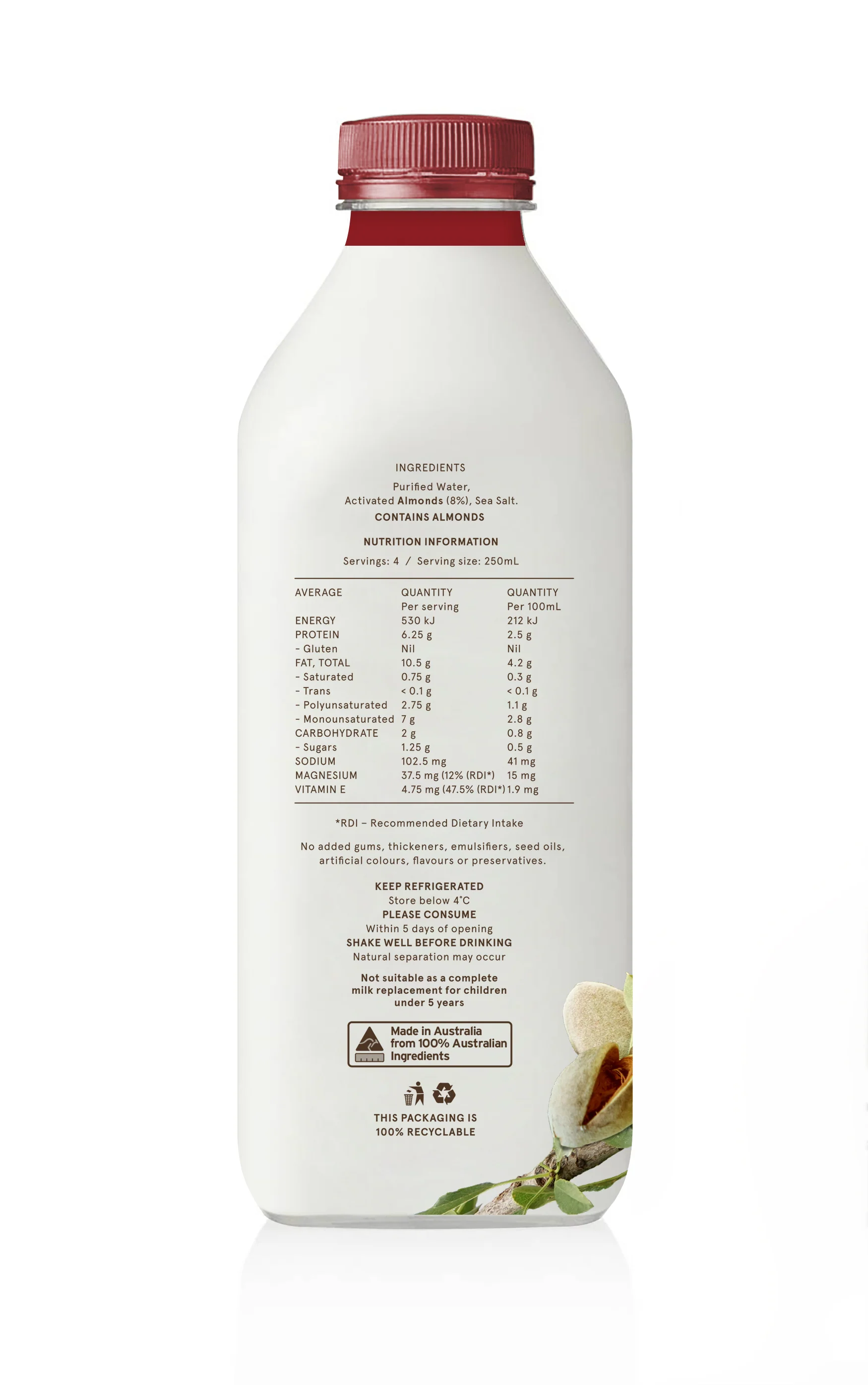 Mandole Orchard Almond Milk Unsweetened 1L - Image 2