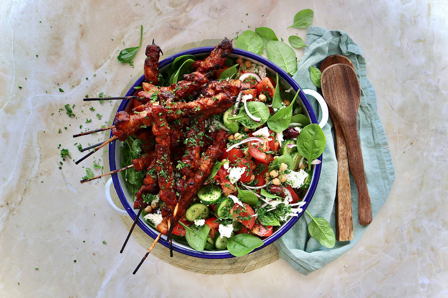 Marinated Chicken Kebabs - with Chickpea Tomato and Feta Salad - Image 2