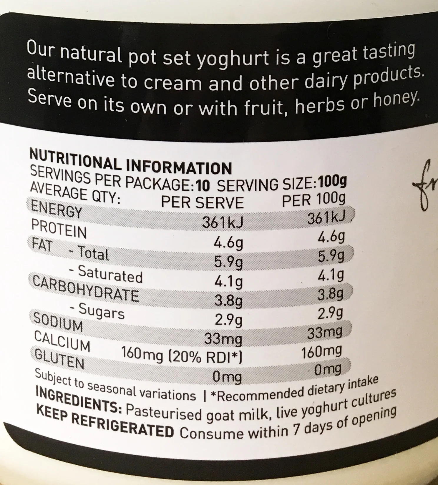 Meredith Dairy Natural Goat Milk Yoghurt Probiotic 1kg - Image 3