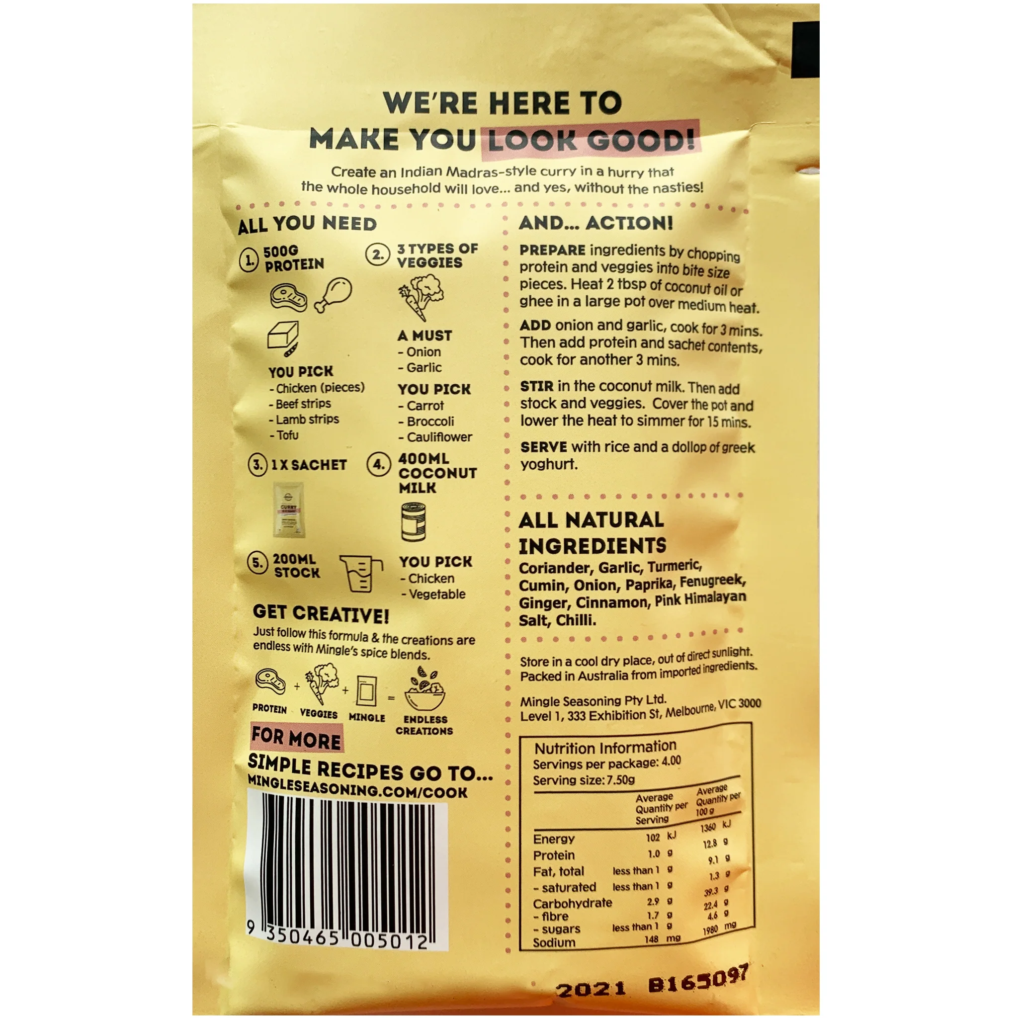 Mingle Curry in a Hurry Seasoning 30g - Image 2