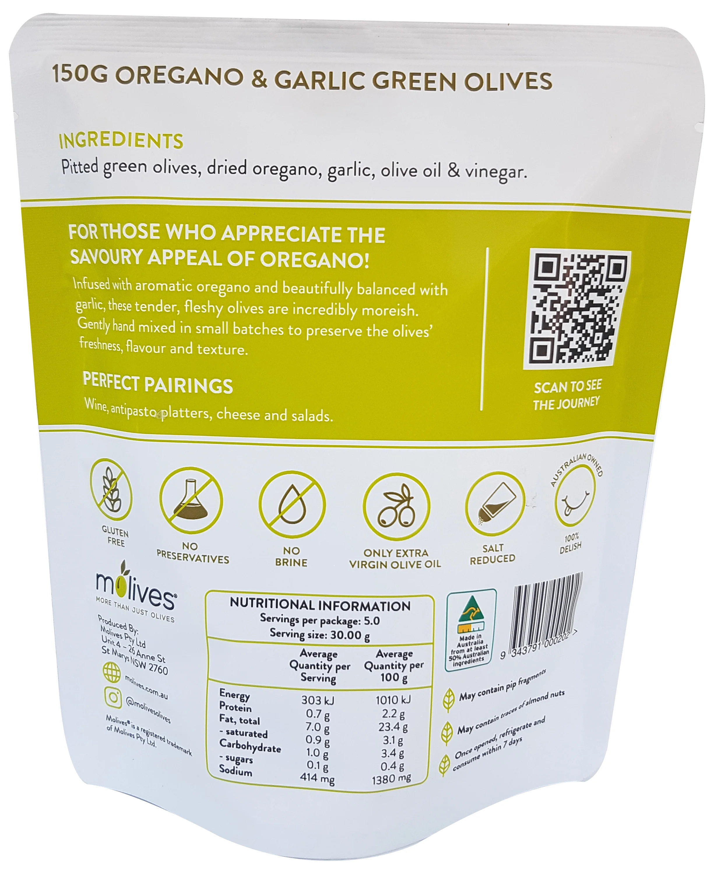 Molives Green Olives Oregano and Garlic 150g - Image 2