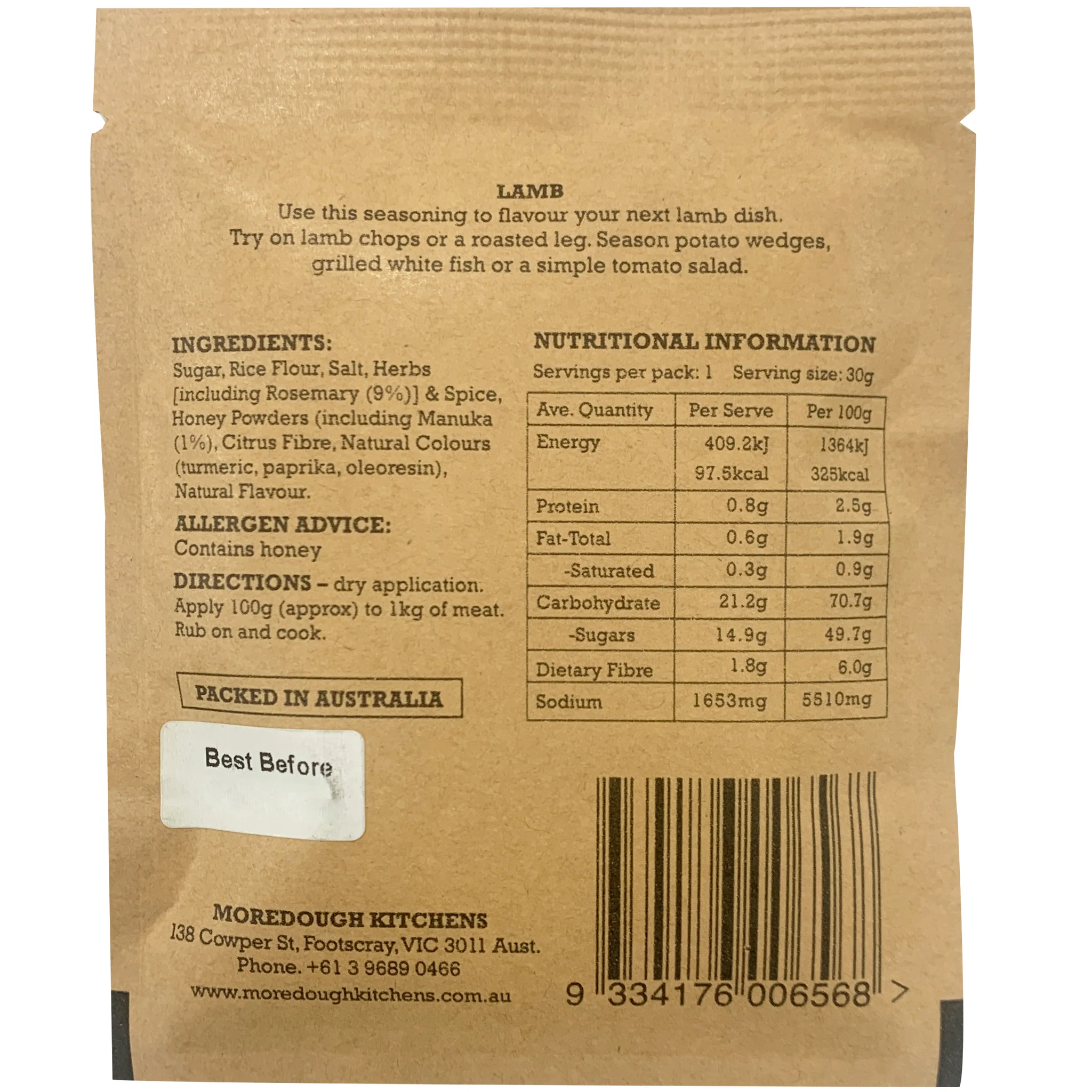 Moredough Kitchens Lamb Seasoning 30g - Image 2