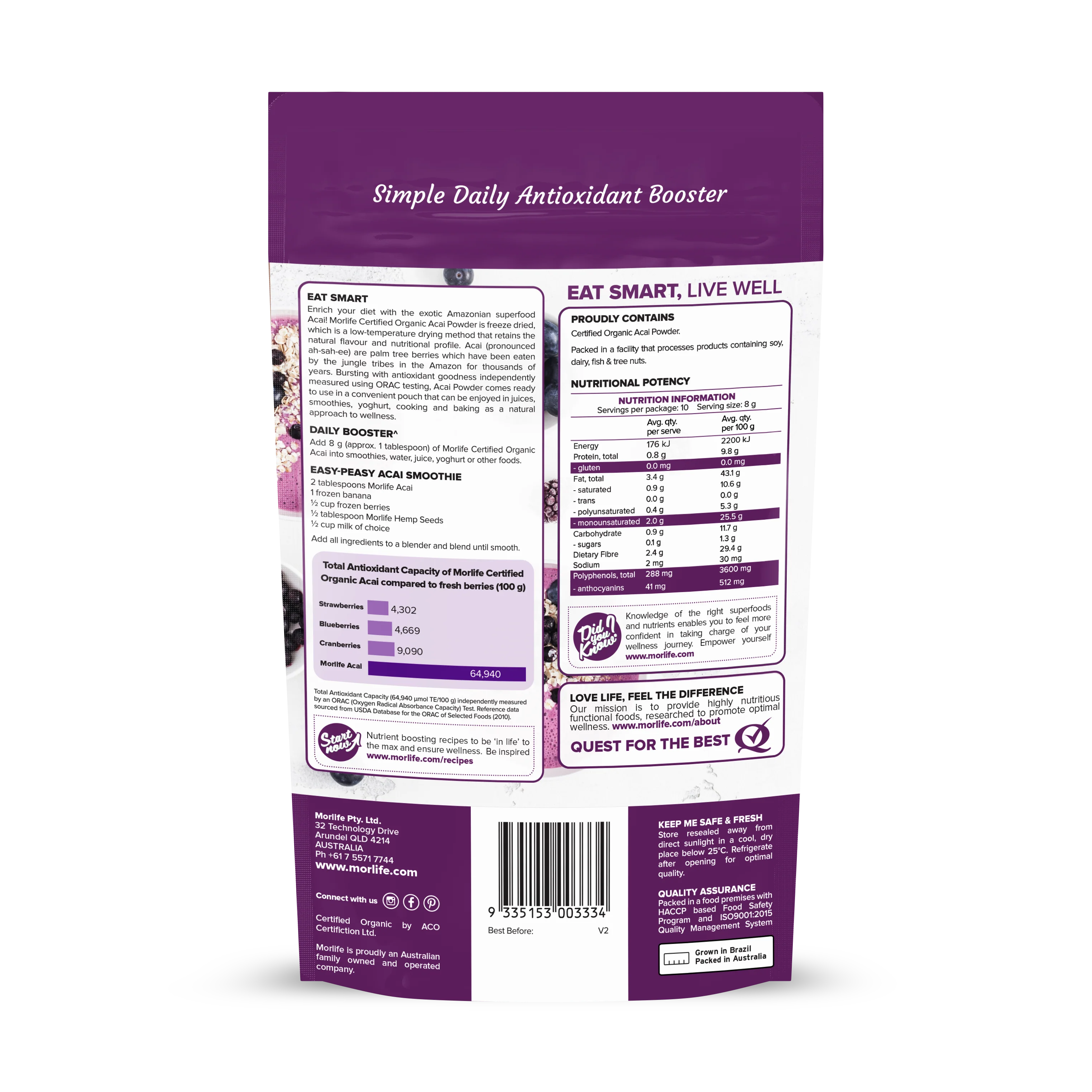 Morlife Organic Freeze Dried Acai Powder 80g - Image 2