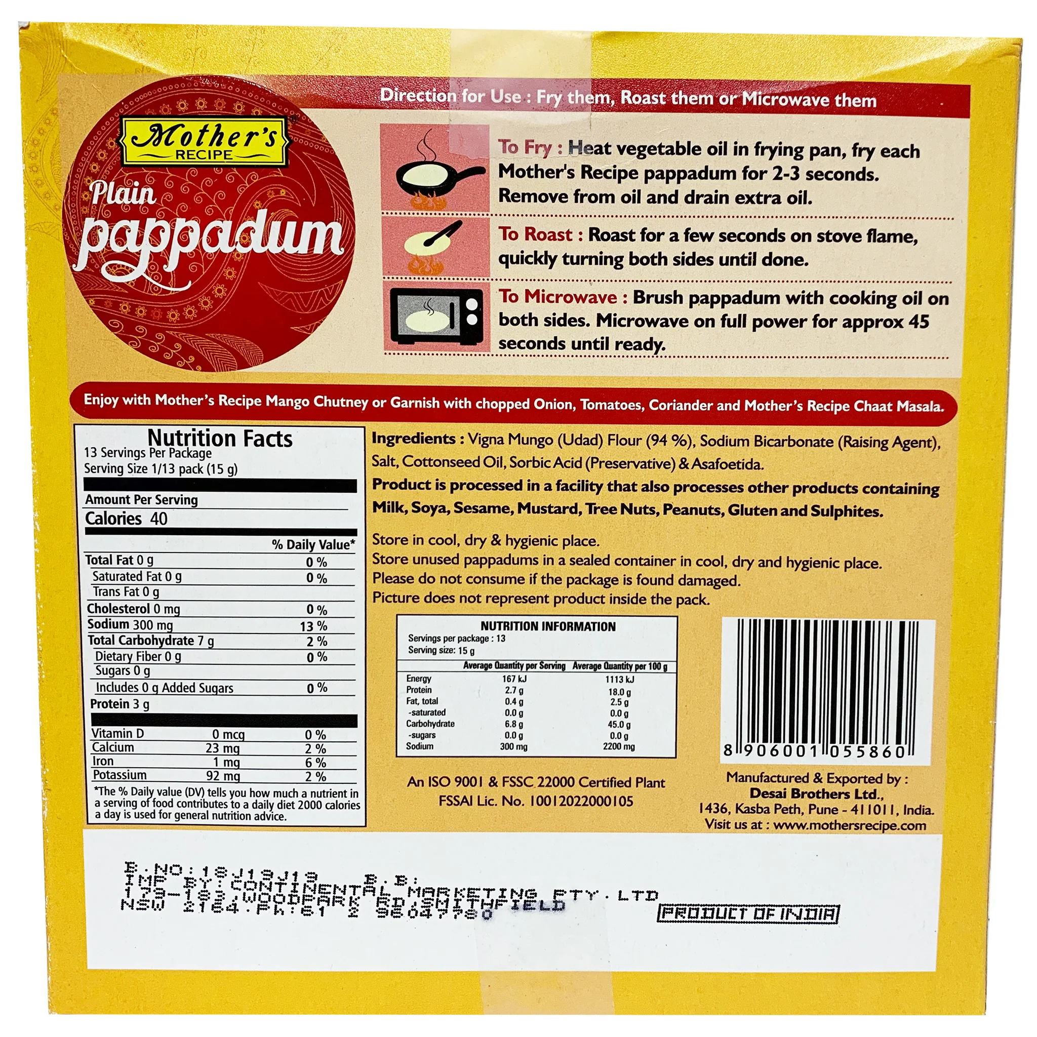 Mothers Recipe Plain Pappadum 200g - Image 2