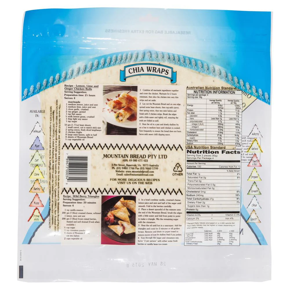 Mountain Bread Chia Wraps x8 200g - Image 2