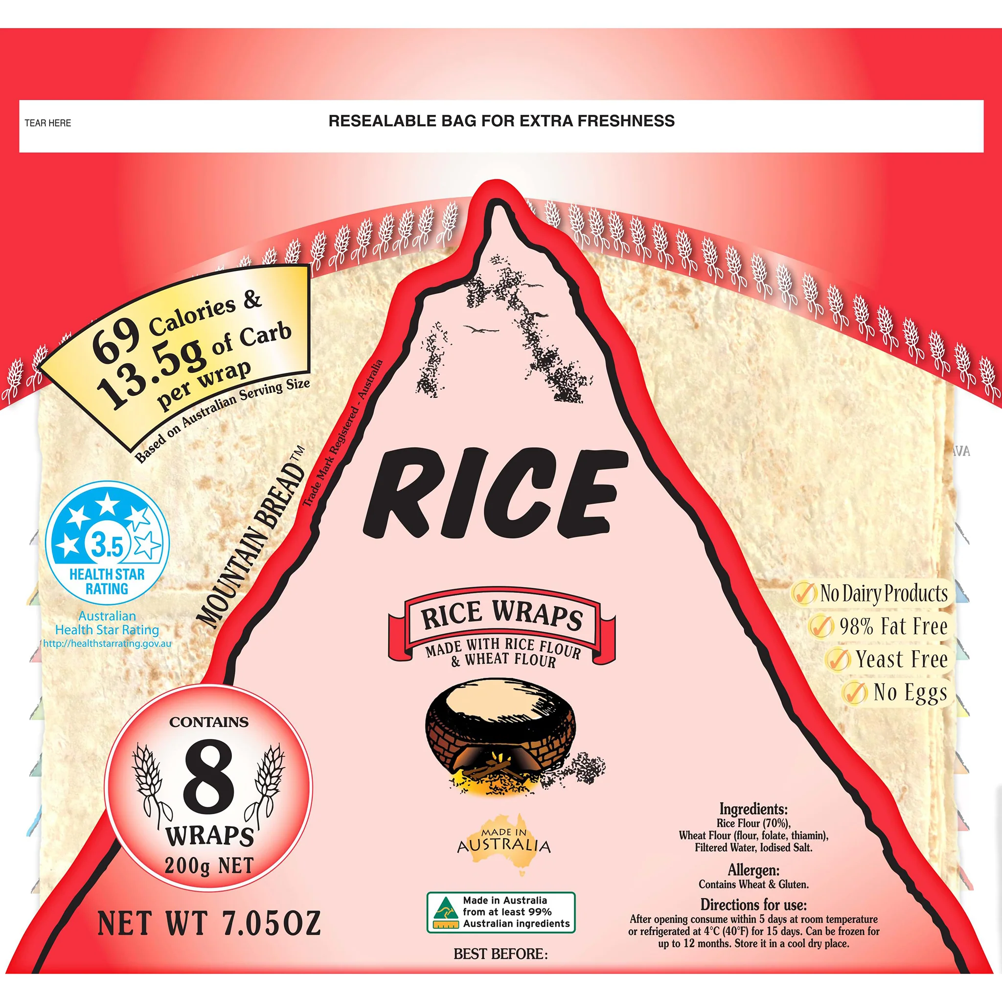 Mountain Bread Rice Wraps x8 200g